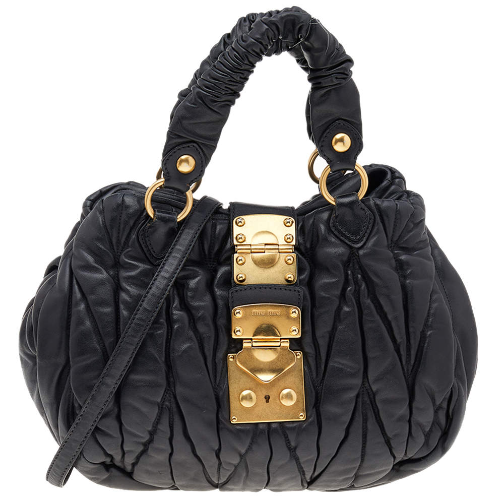 Pre Owned Miu Miu Black Matelassé Leather Bauletto Aperto Shoulder Bag