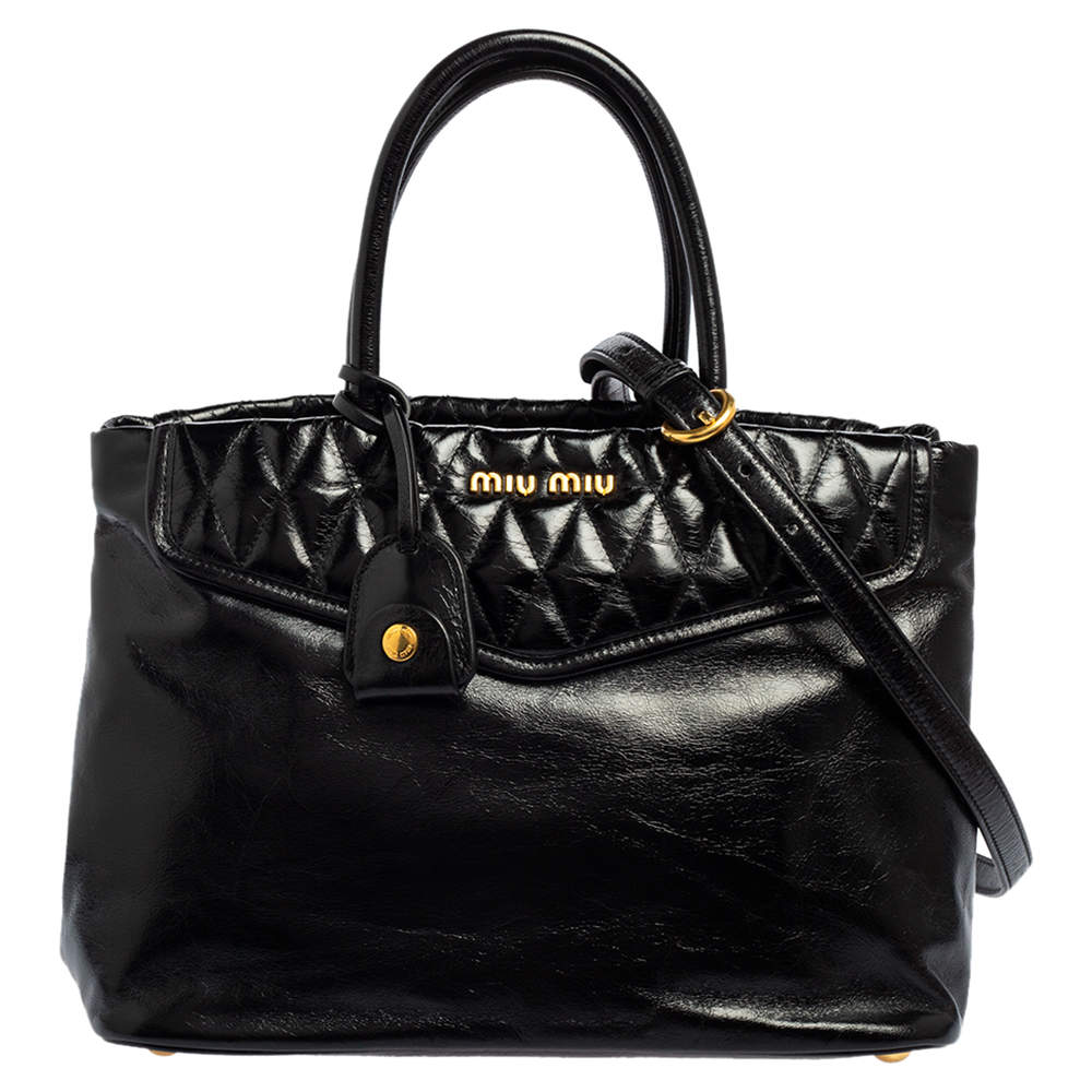 مملوكة مسبقًا Miu Miu Vitello Shine Trapu Matelassé Leather Tote