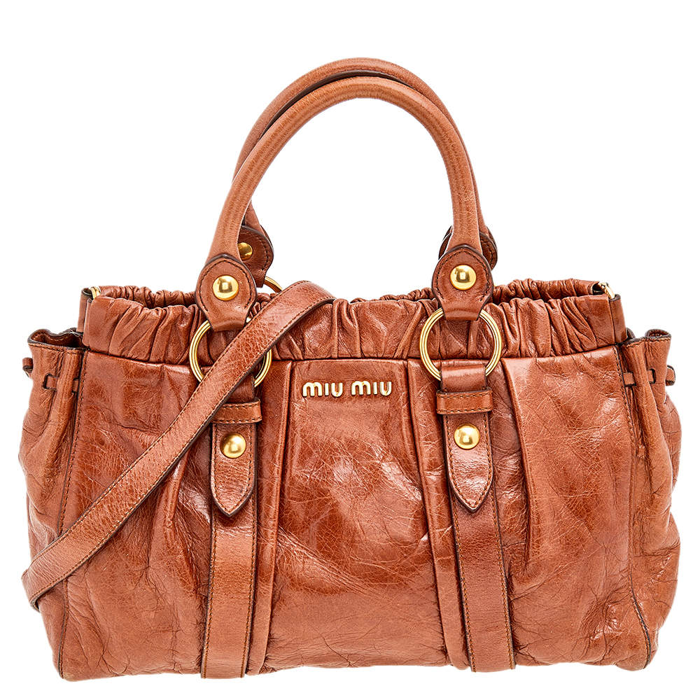 バッグ miu miu vitello lux 2way bag brown miu miu vitello lux 2way hand bag brown - メルカリ