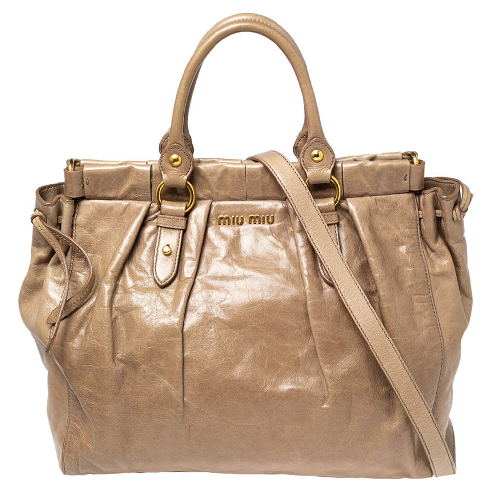 Miu Miu Beige Leather Gathered Tote