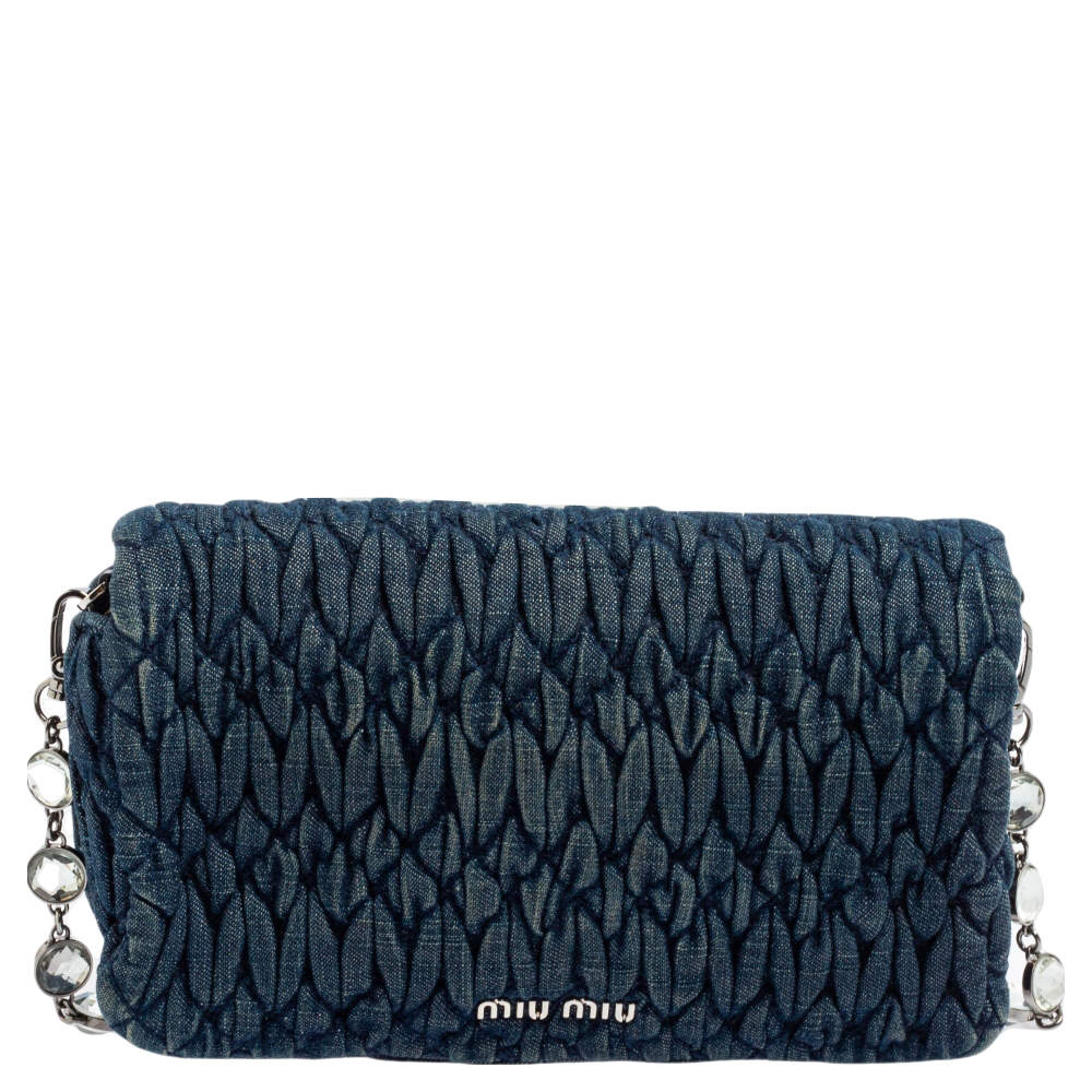 Miu Miu Blue Denim Crystal Embellished Shoulder Bag Miu Miu | TLC