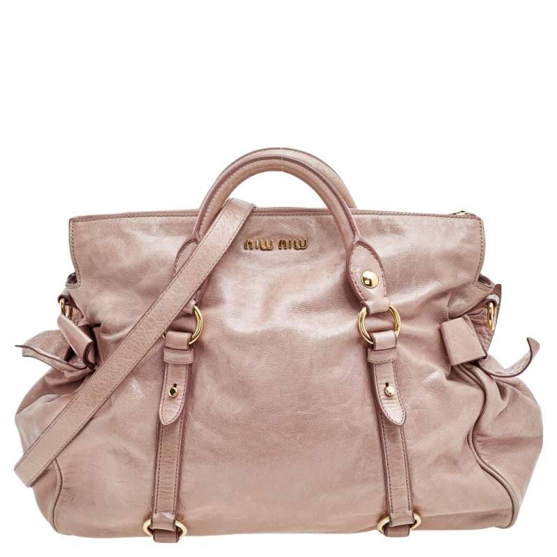 Miu Miu Beige Vitello Lux Leather Large Bow Satchel