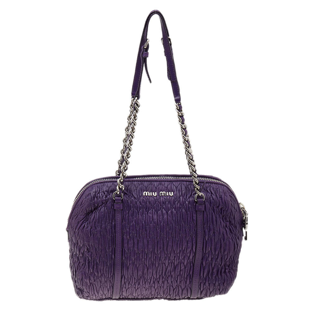 Pre Owned حقيبة ساتشل ميو ميو جلد ماتيلاس بنفسجي