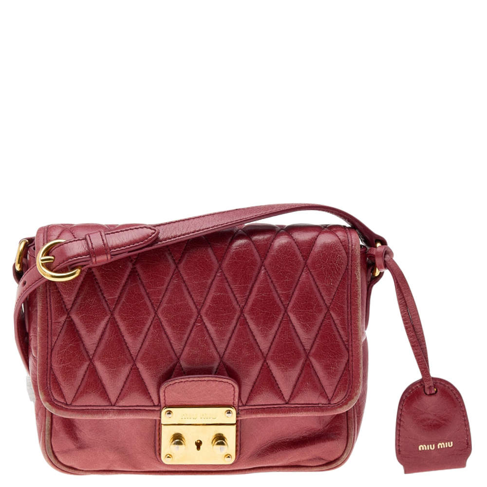 Vintage Miu Miu Red Leather Logo Handbag Purse Brown Leather Handle Lined  Pocket