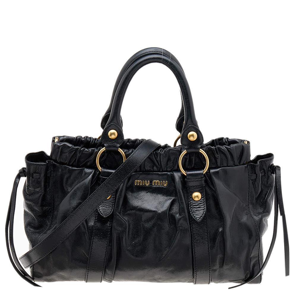 Miu Miu Black Vitello Lux Leather Tote