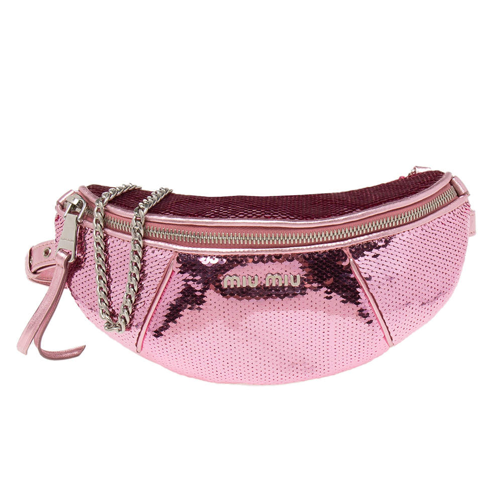 Miu Miu Pink Sequins and Leather Belt Bag