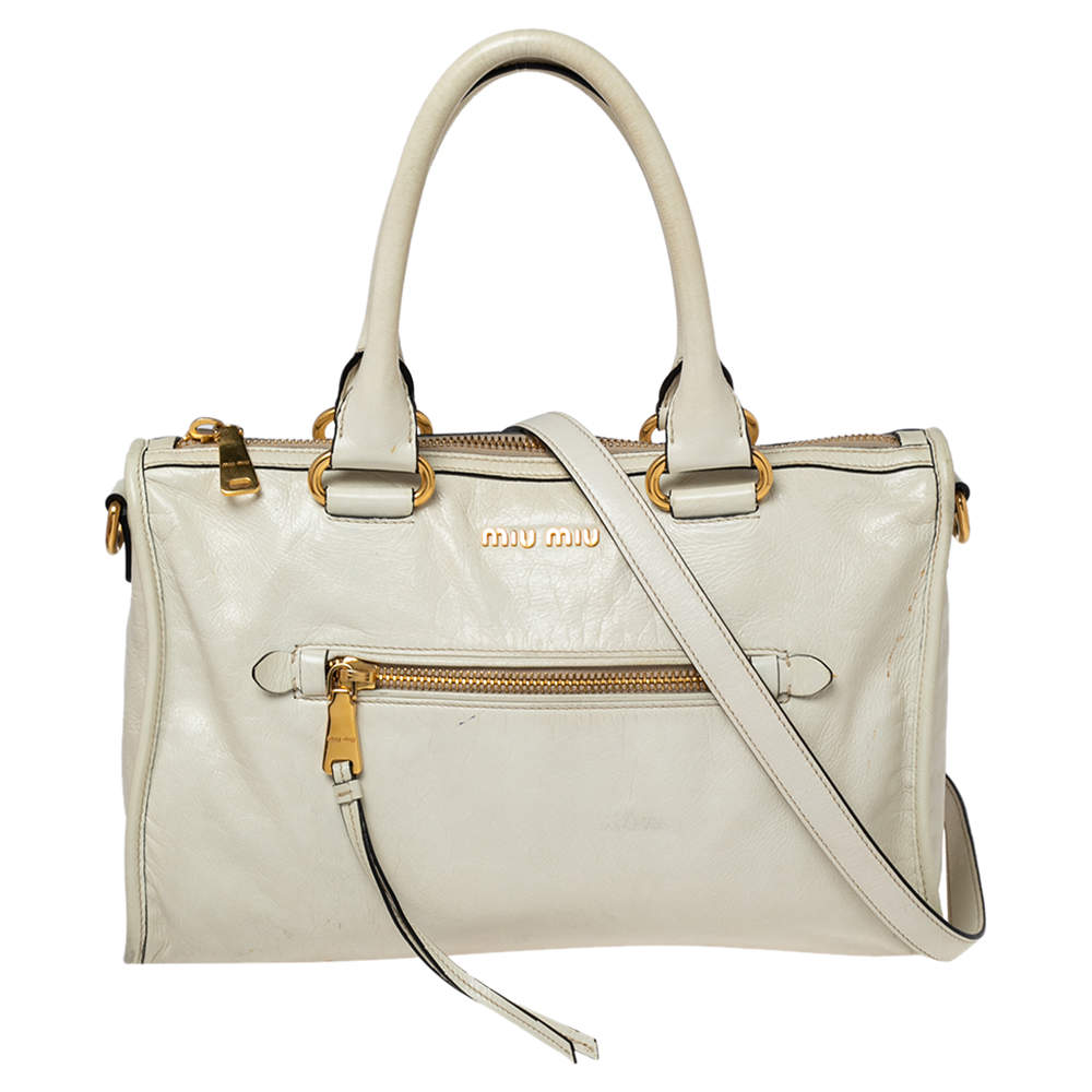 مملوكة مسبقًا Miu Miu Beige Vitello Shine Leather Bauletto Satchel