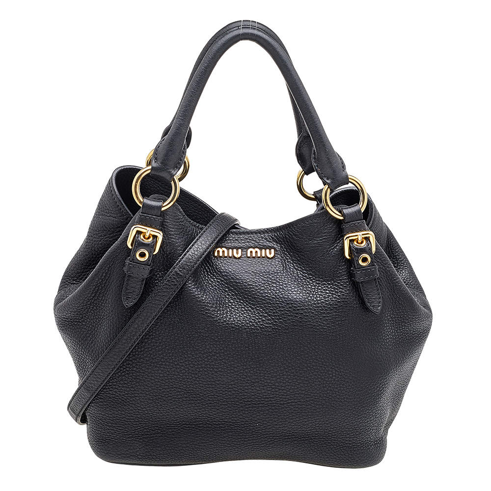 Pre Owned Miu Miu Black Vitello Phenix Leather Tote