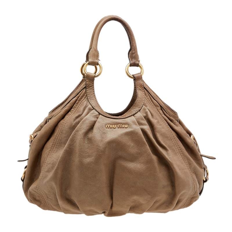 Miu Miu Brown Vitello Leather Sport Hobo