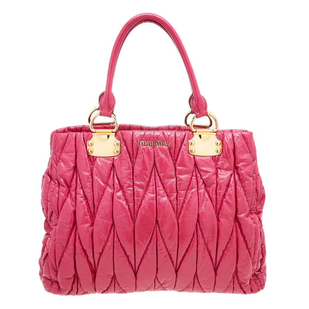 Pre Owned حقيبة يد توتس ميو ميو جلد ماتيلاس وردي لامع