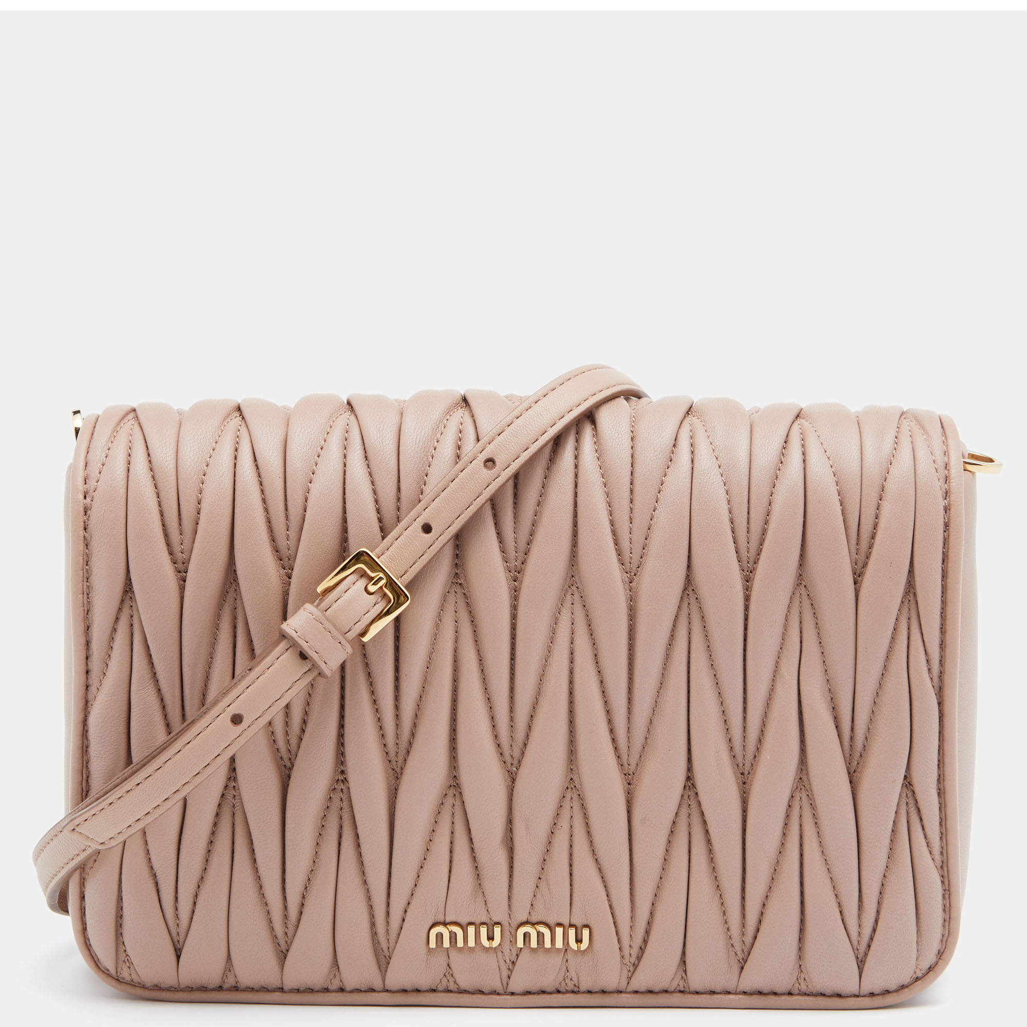 Pre Owned Miu Miu Beige Matelassé Leather Flap Shoulder Bag