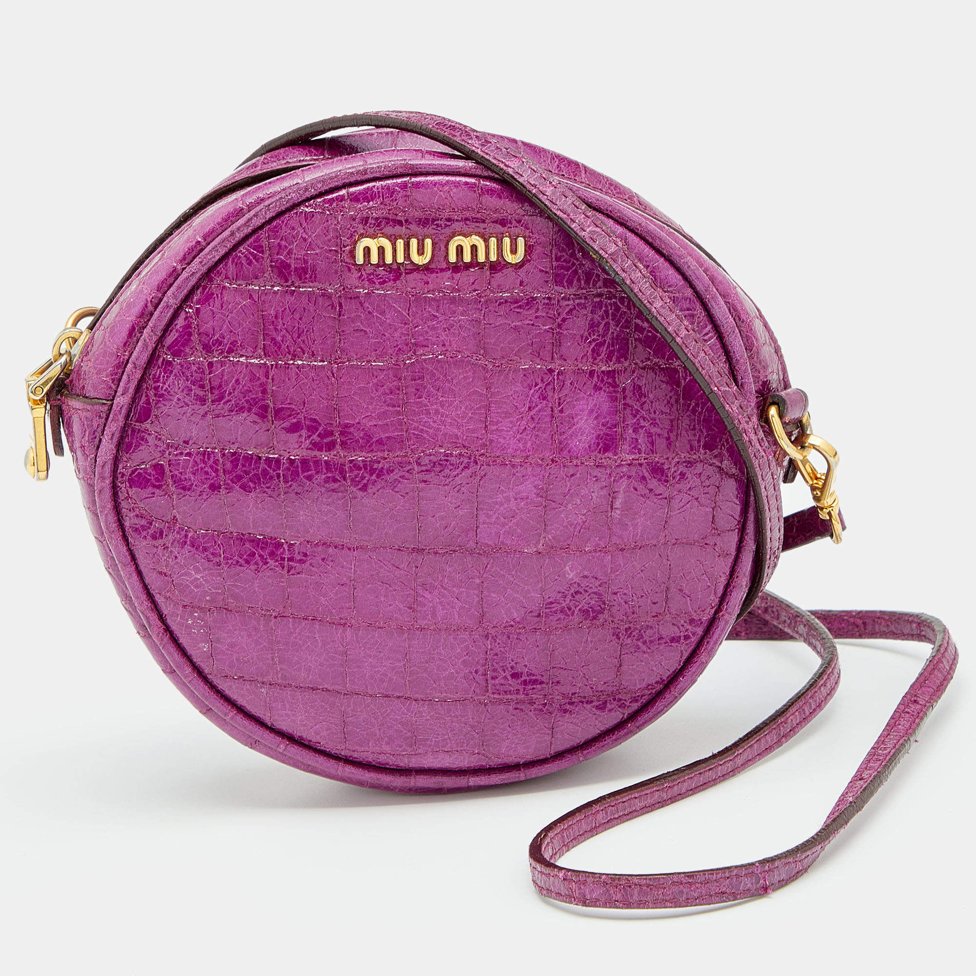 Miu Miu Purple Croc Embossed Leather Round Shoulder Bag