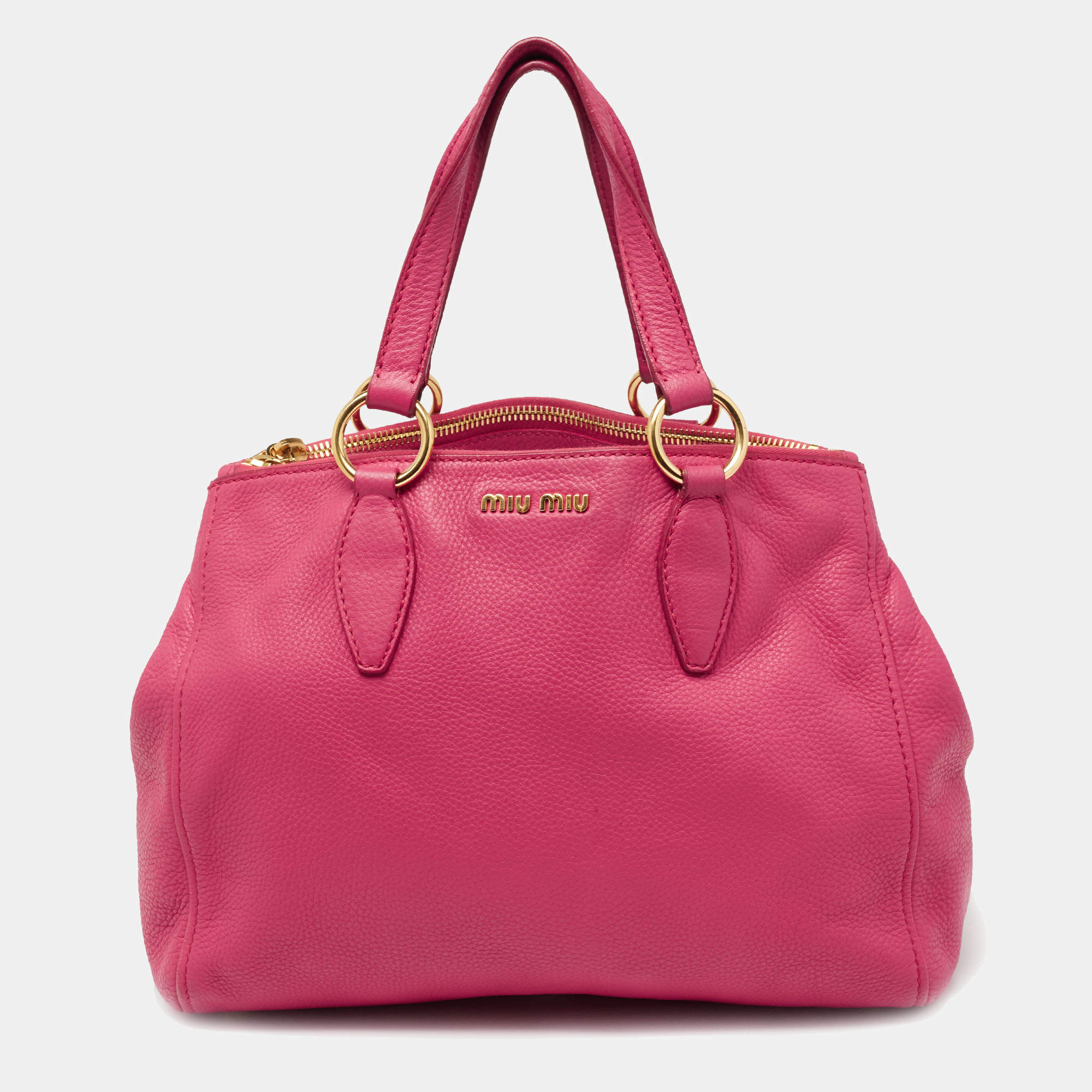 Miu Miu Pink Leather Double Zip Satchel
