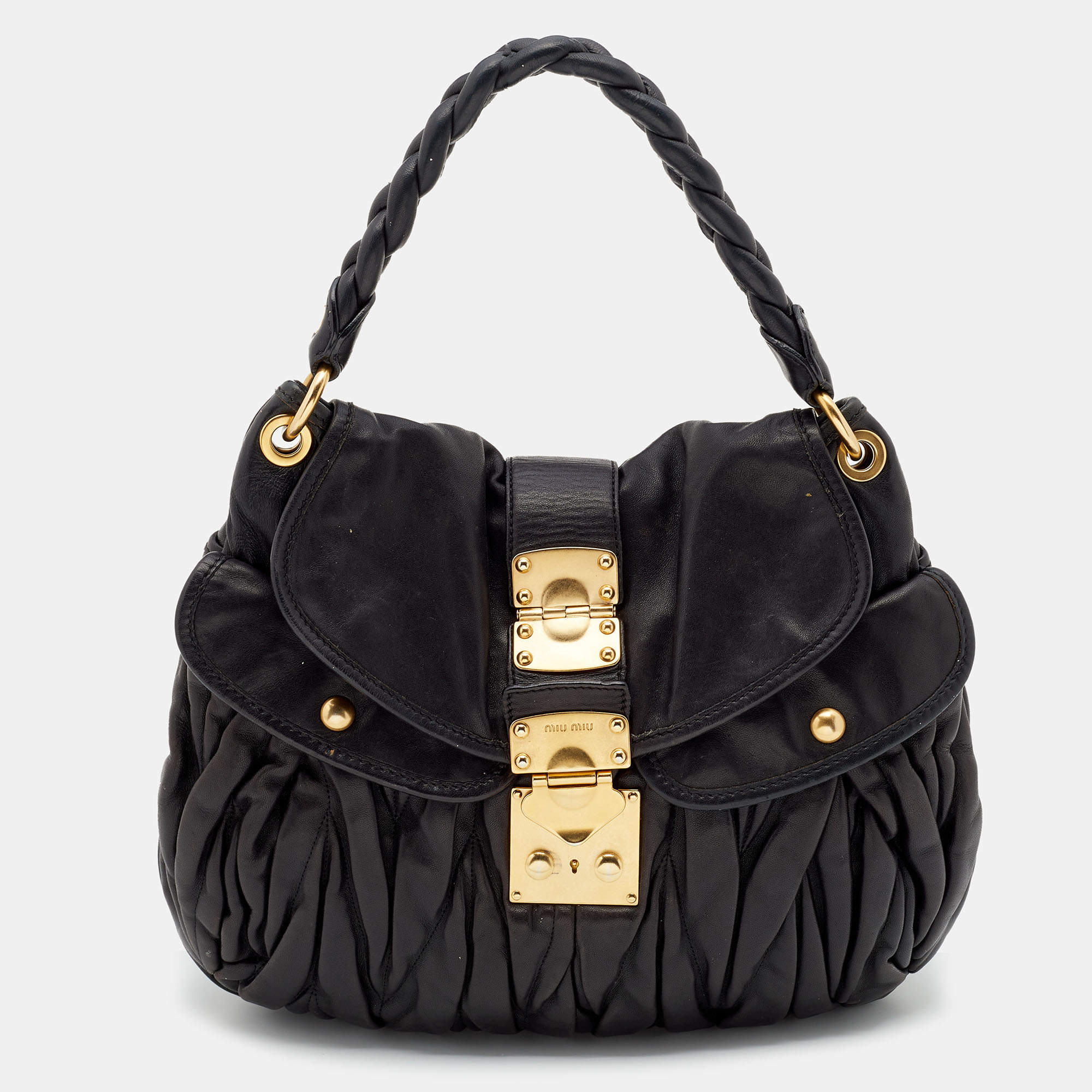 Pre Owned حقيبة هوبو ميو ميو كوفير جلد أسود ماتيلاس 