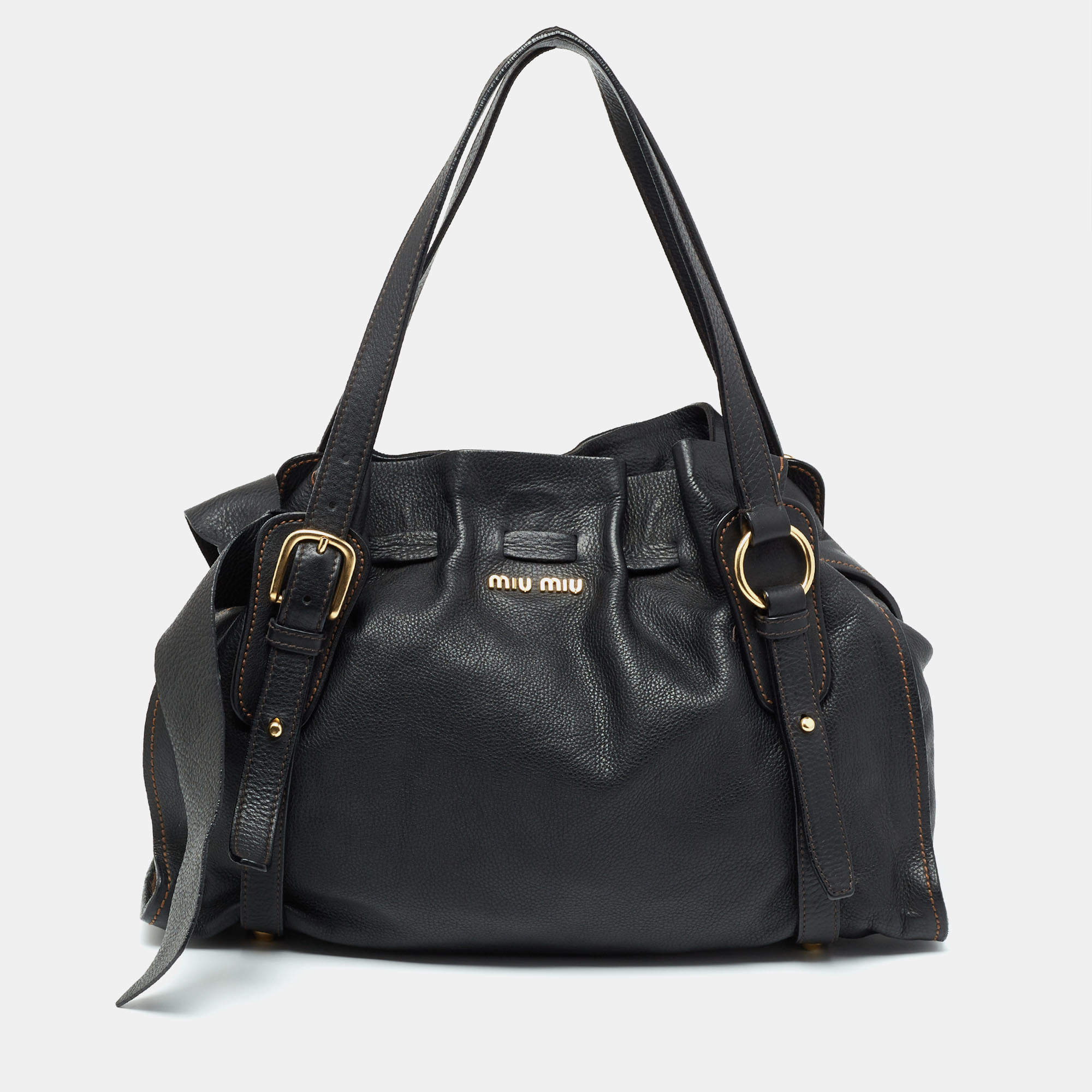 Miiu Miu Black Leather Peggy Bow Shoulder Bag Miu Miu