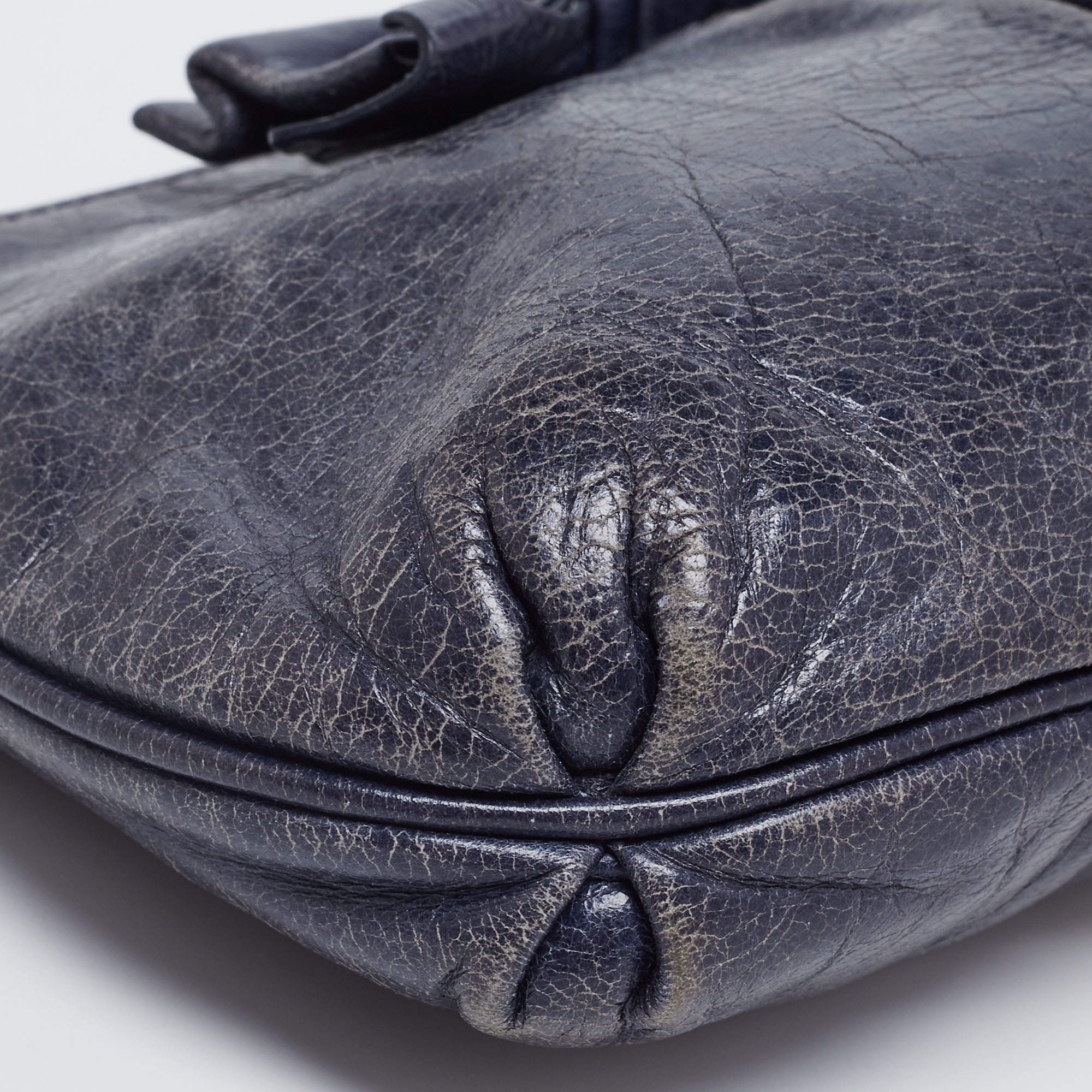 Pre Owned Miu Miu Navy Blue Leather Bow Wristlet Clutch