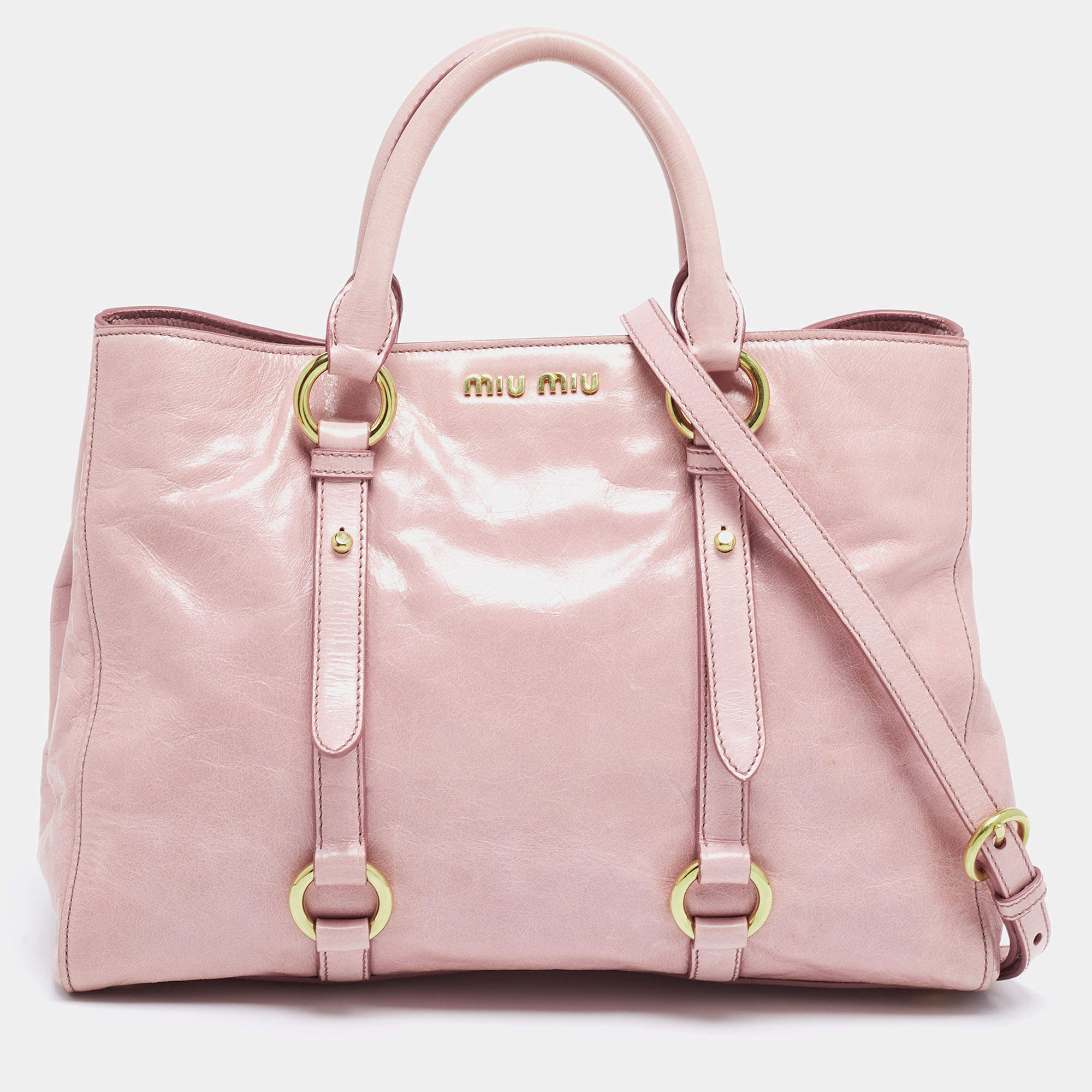 miu miu VITELLO SHINE 2way Red Tote Bag
