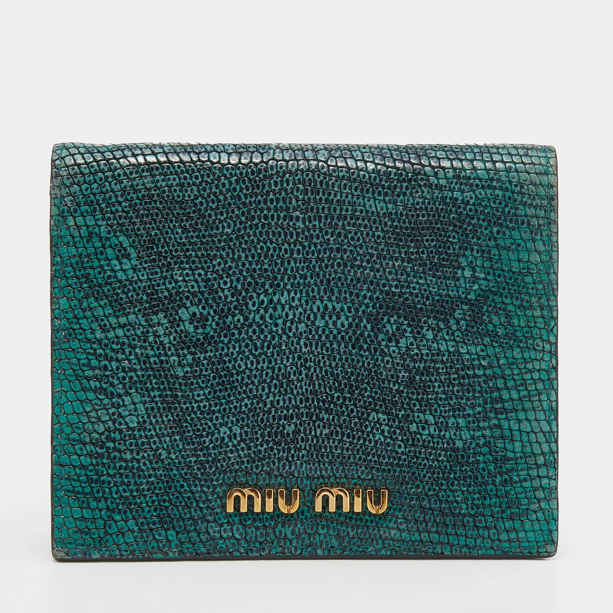 Miu Miu Green/Black Lizard Leather Compact Wallet