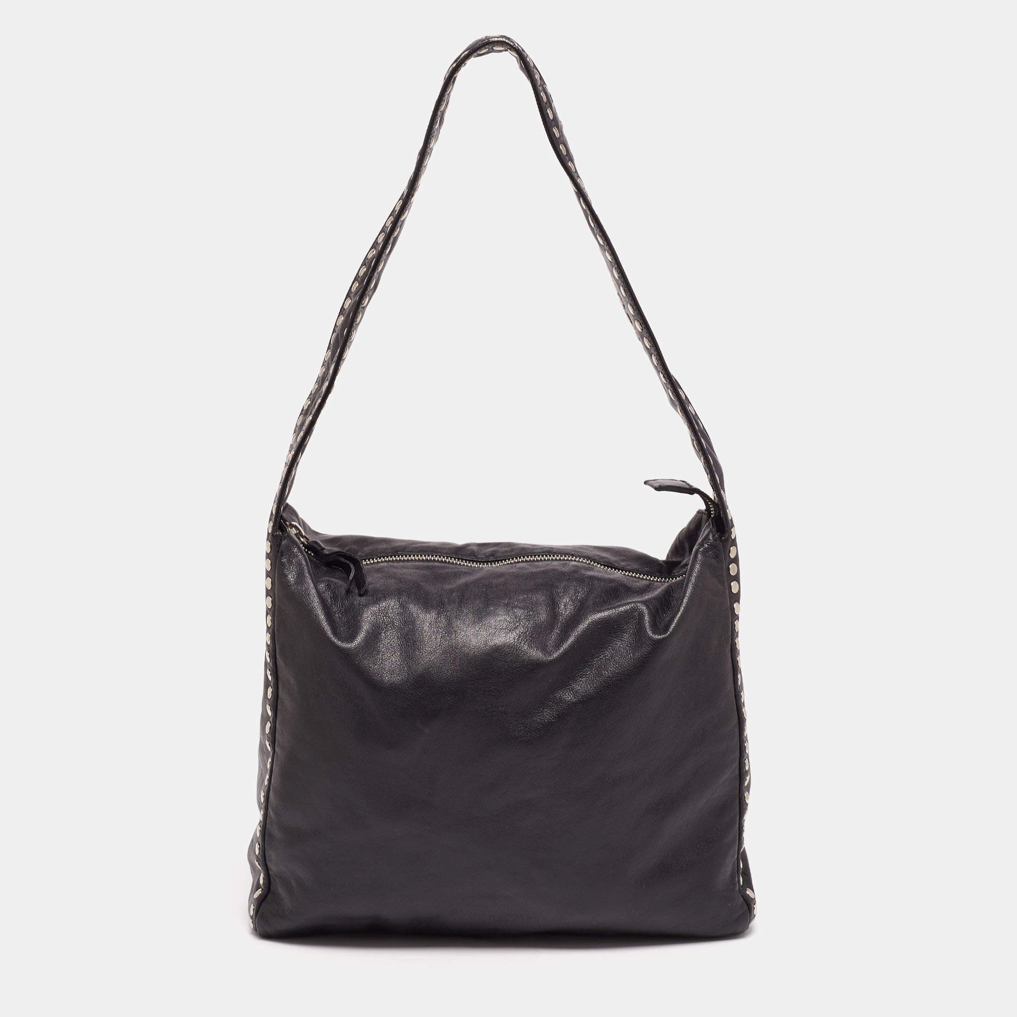 Pre Owned Miu Miu Black Leather Studded Hobo