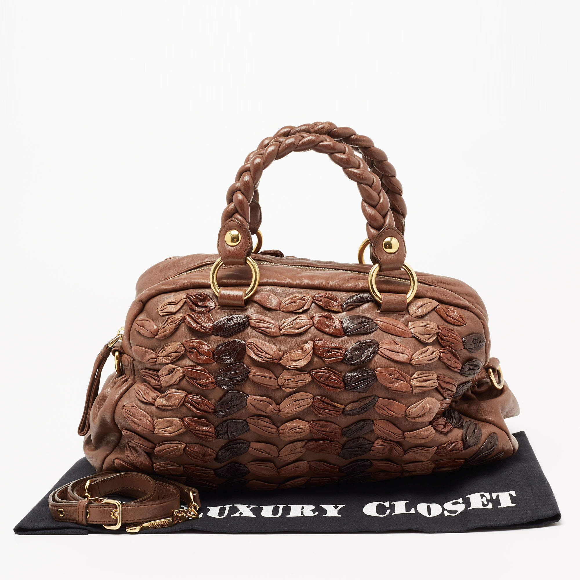 Miu Miu Brown Chevron Leather Grommet Satchel Miu Miu