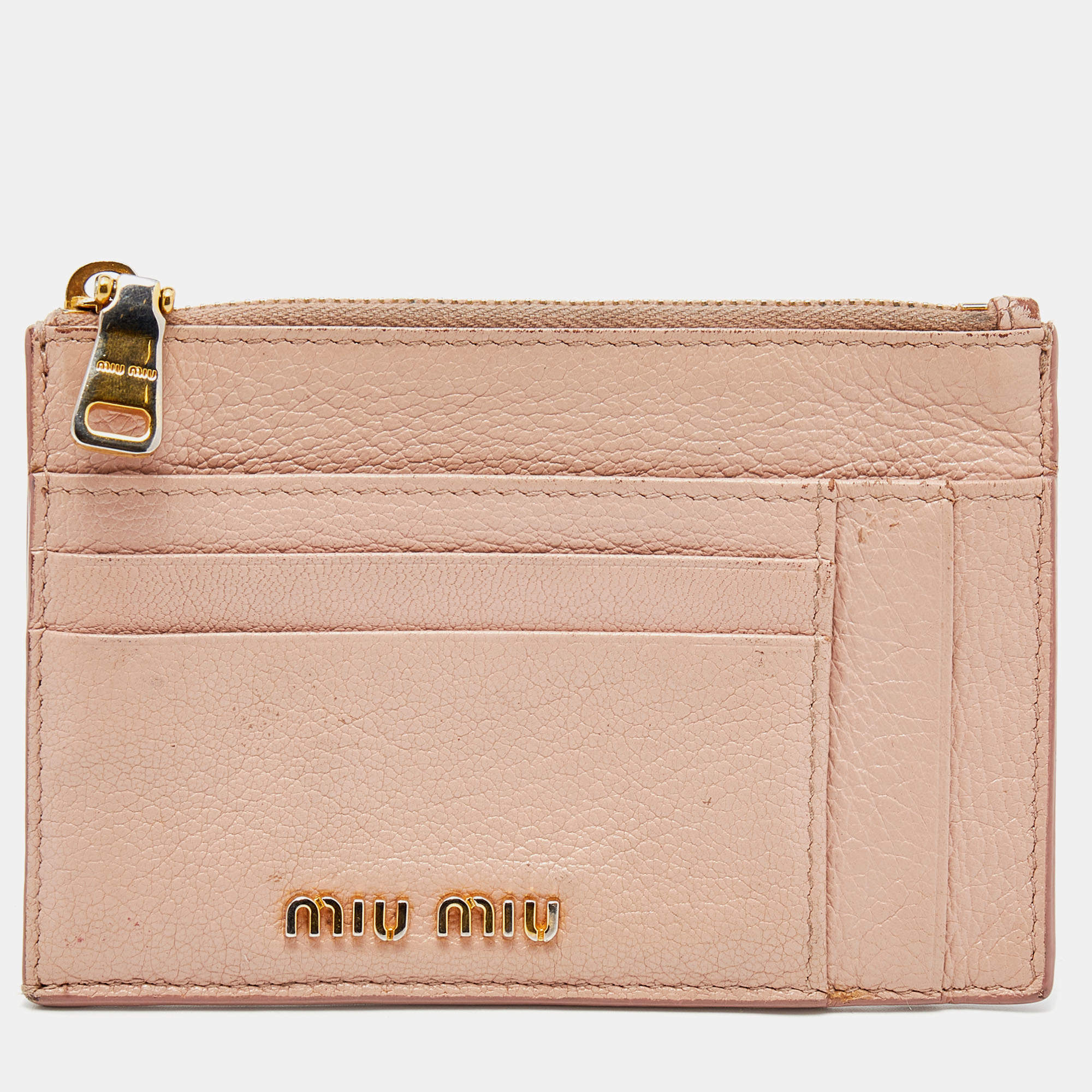 مملوكة مسبقًا Miu Miu Beige Leather Zip Card Holder