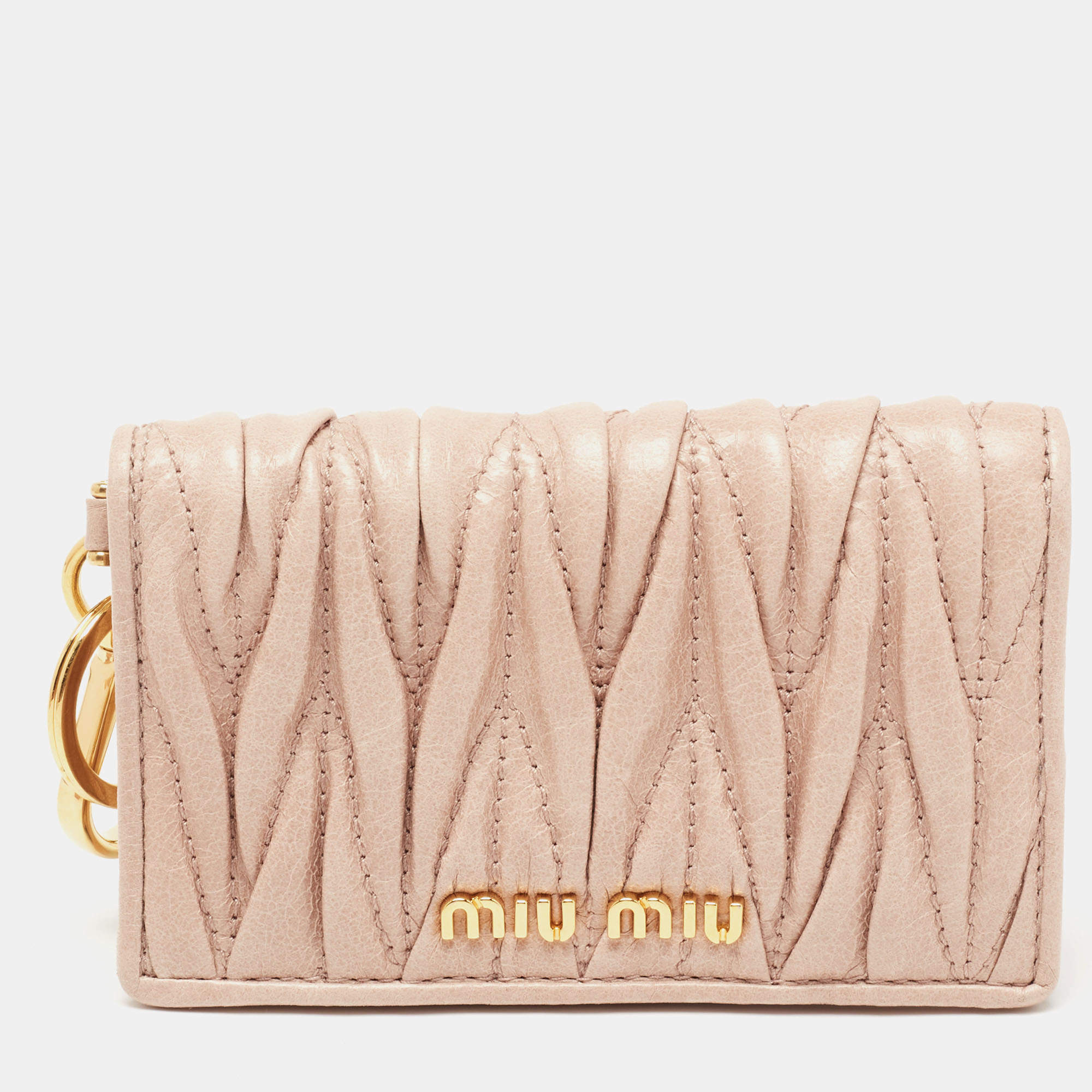 Pre Owned محفظة بطاقات ميو ميو جلد ماتيلاس وردي فاتح