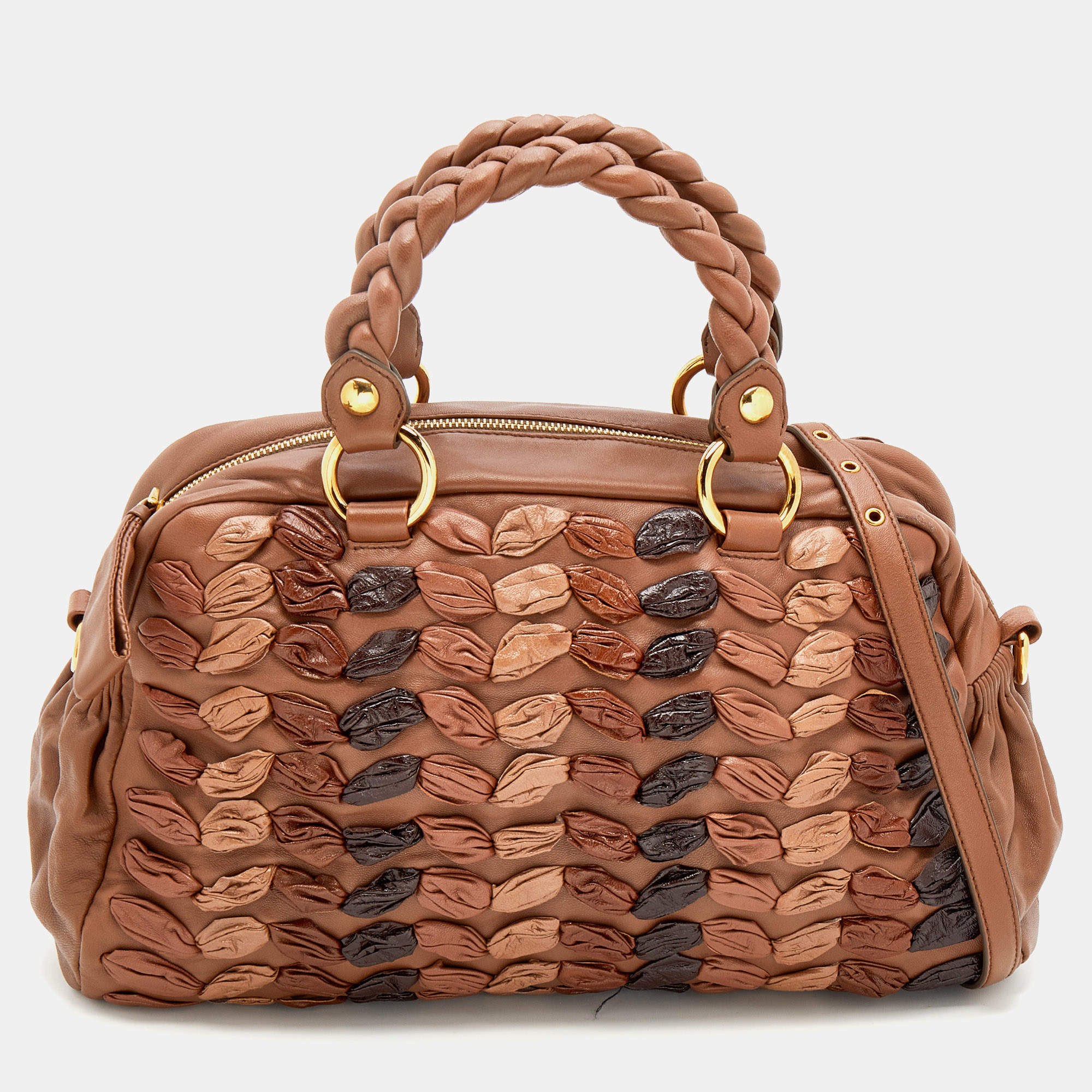 Miu Miu Brown Leather Zip Satchel