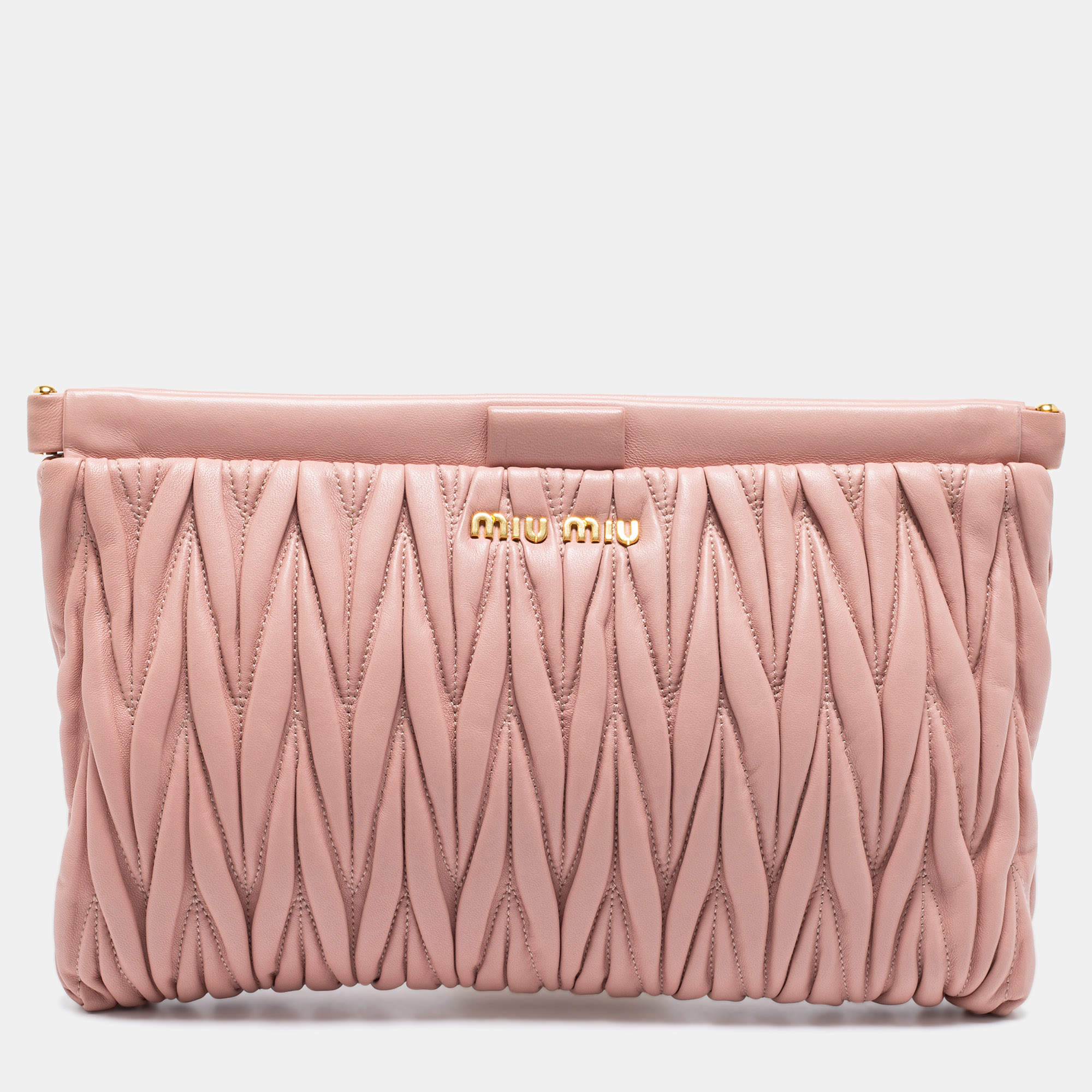 Miu Miu Pink Matelassé Leather Clutch