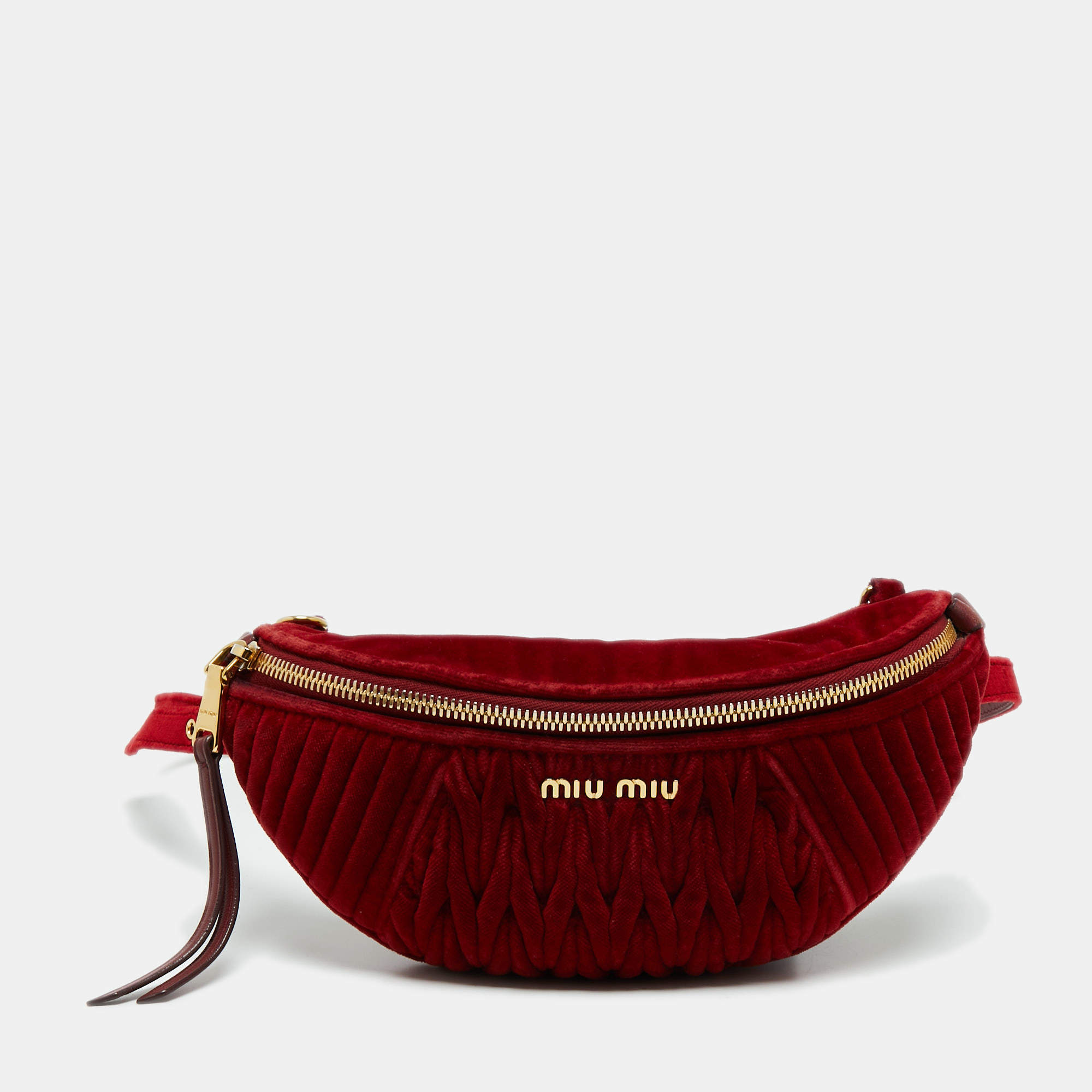 Miu Miu Red Matelassé Velvet Belt Bag