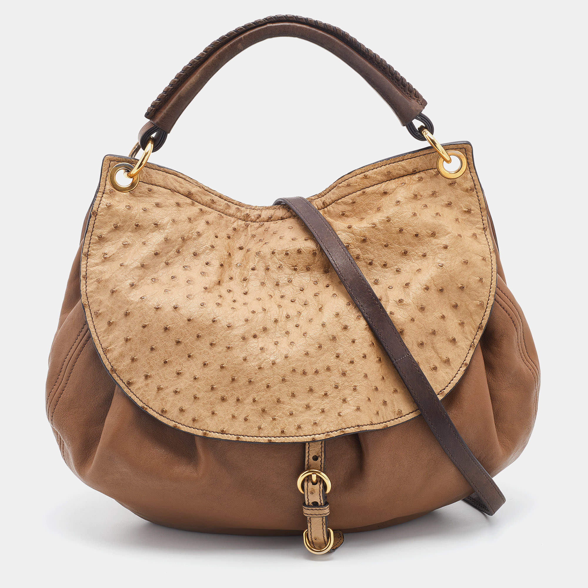 Miu Miu Tri Color Ostrich and Leather Top Handle Bag