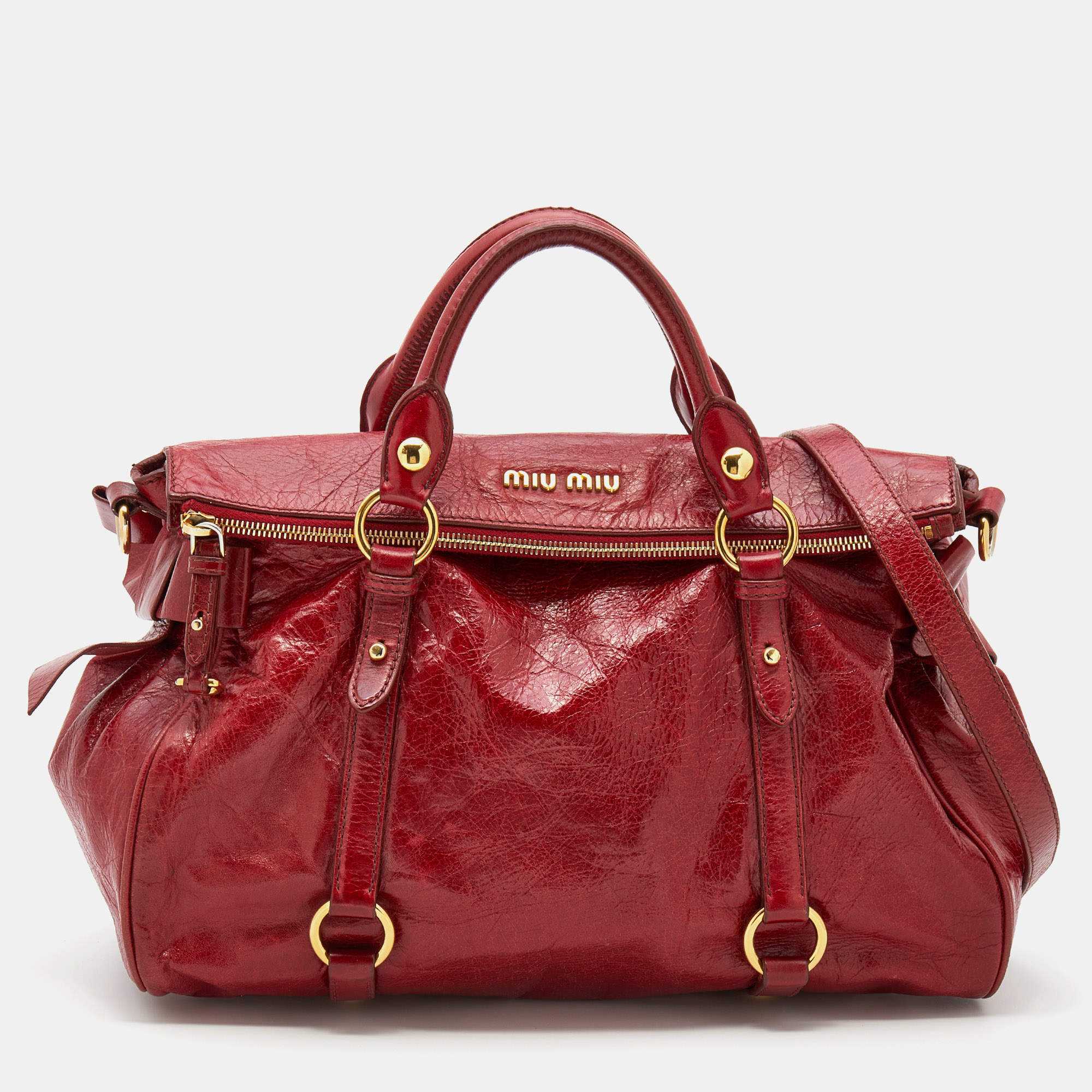 Pre Owned Miu Miu Red Leather Bow Satchel