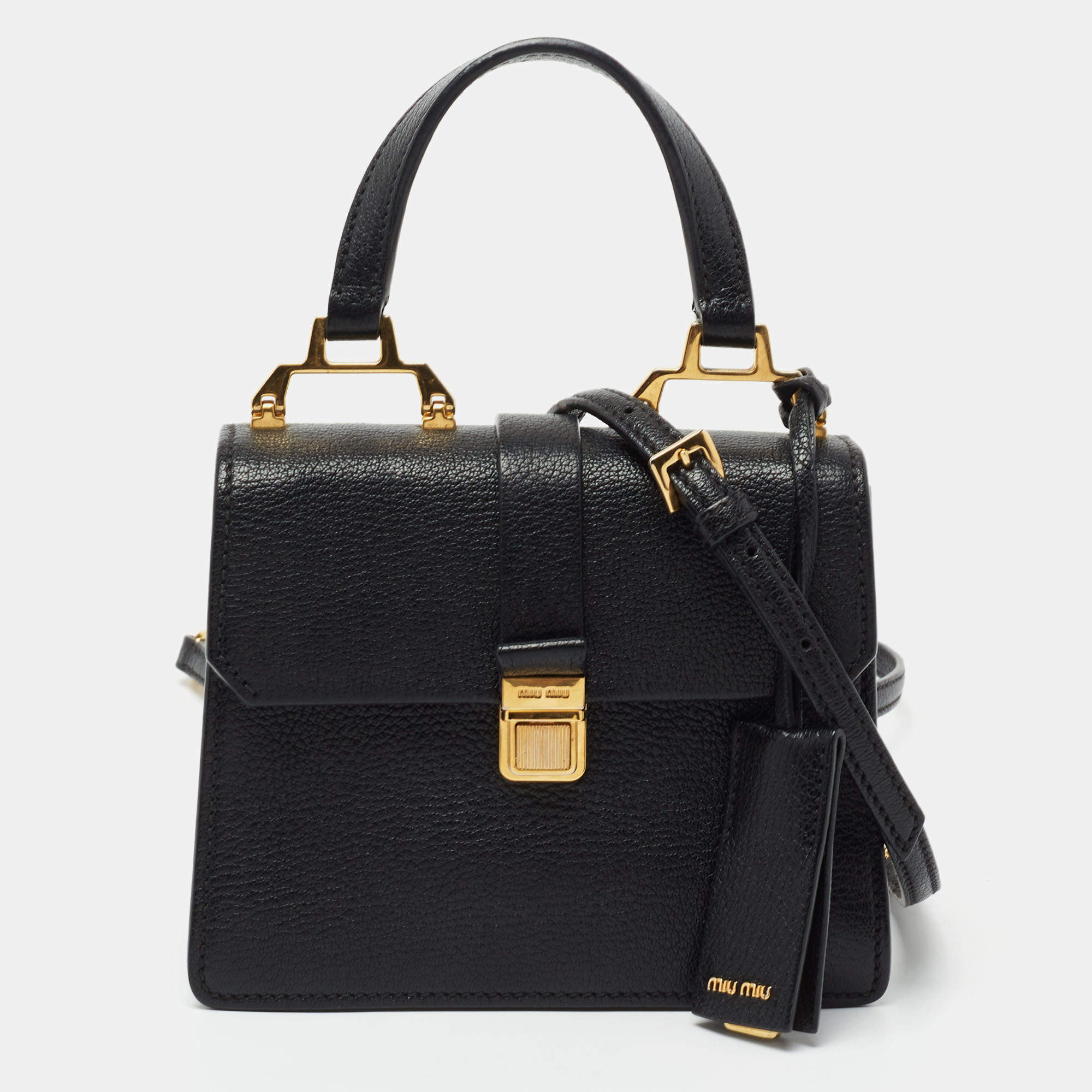 Miu Miu Black Leather Mini Madras Top Handle Bag