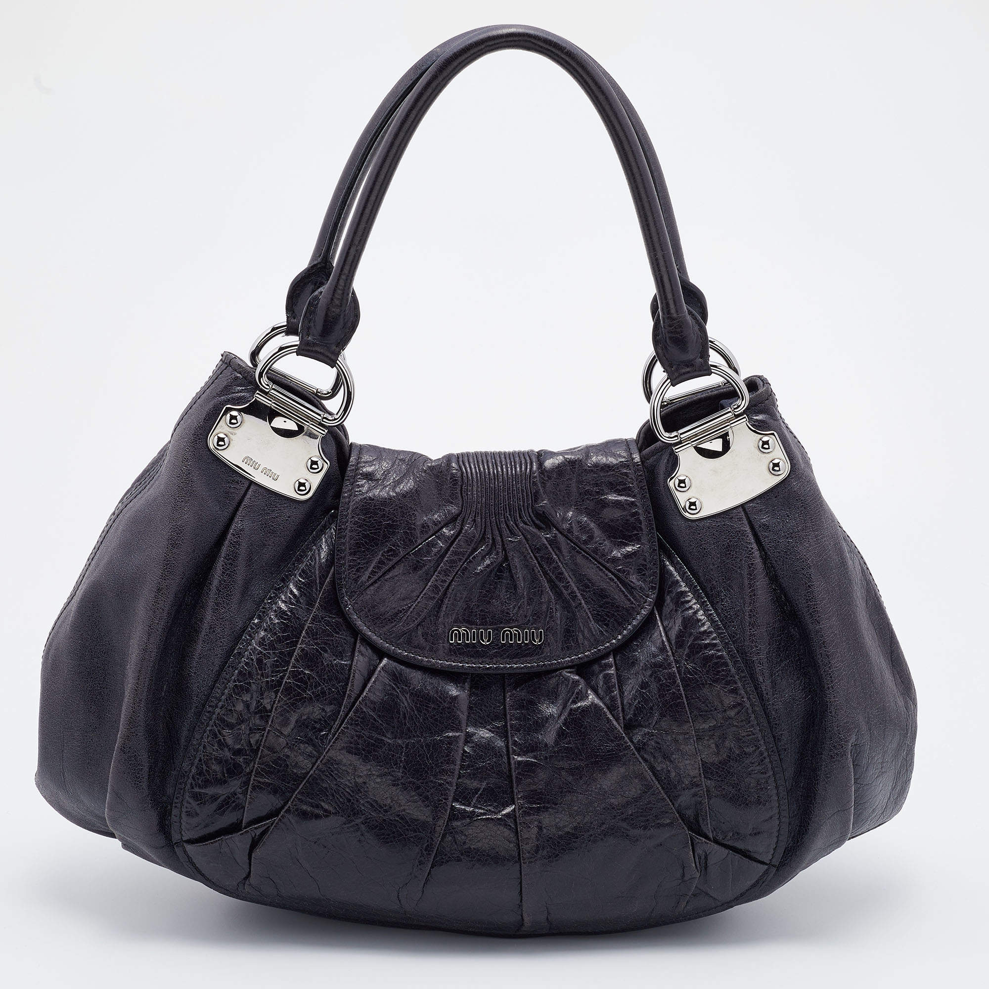 Miu Miu Deep Violet Leather Gathered Hobo 