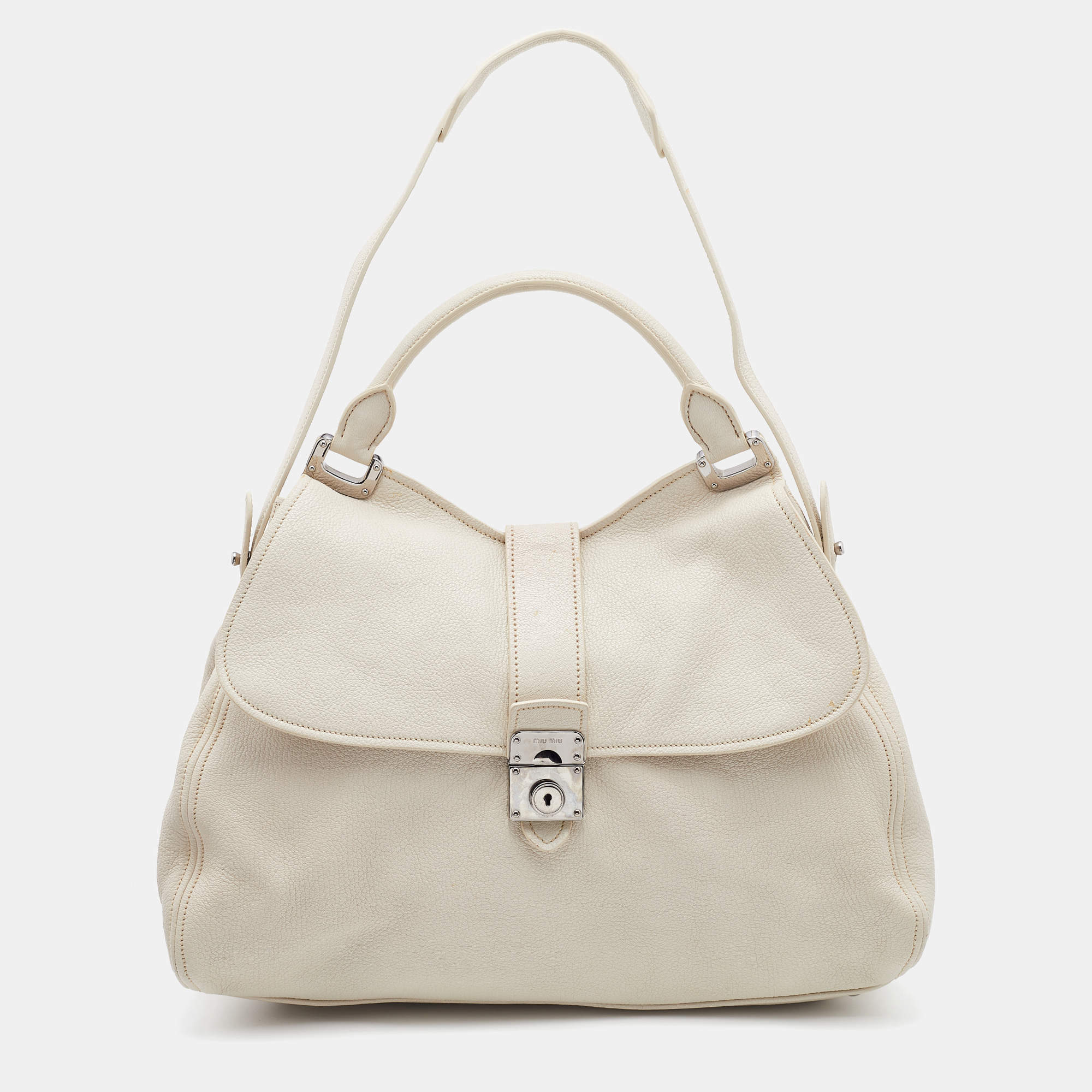 Miu Miu Off White Leather Vitello Top Handle Bag