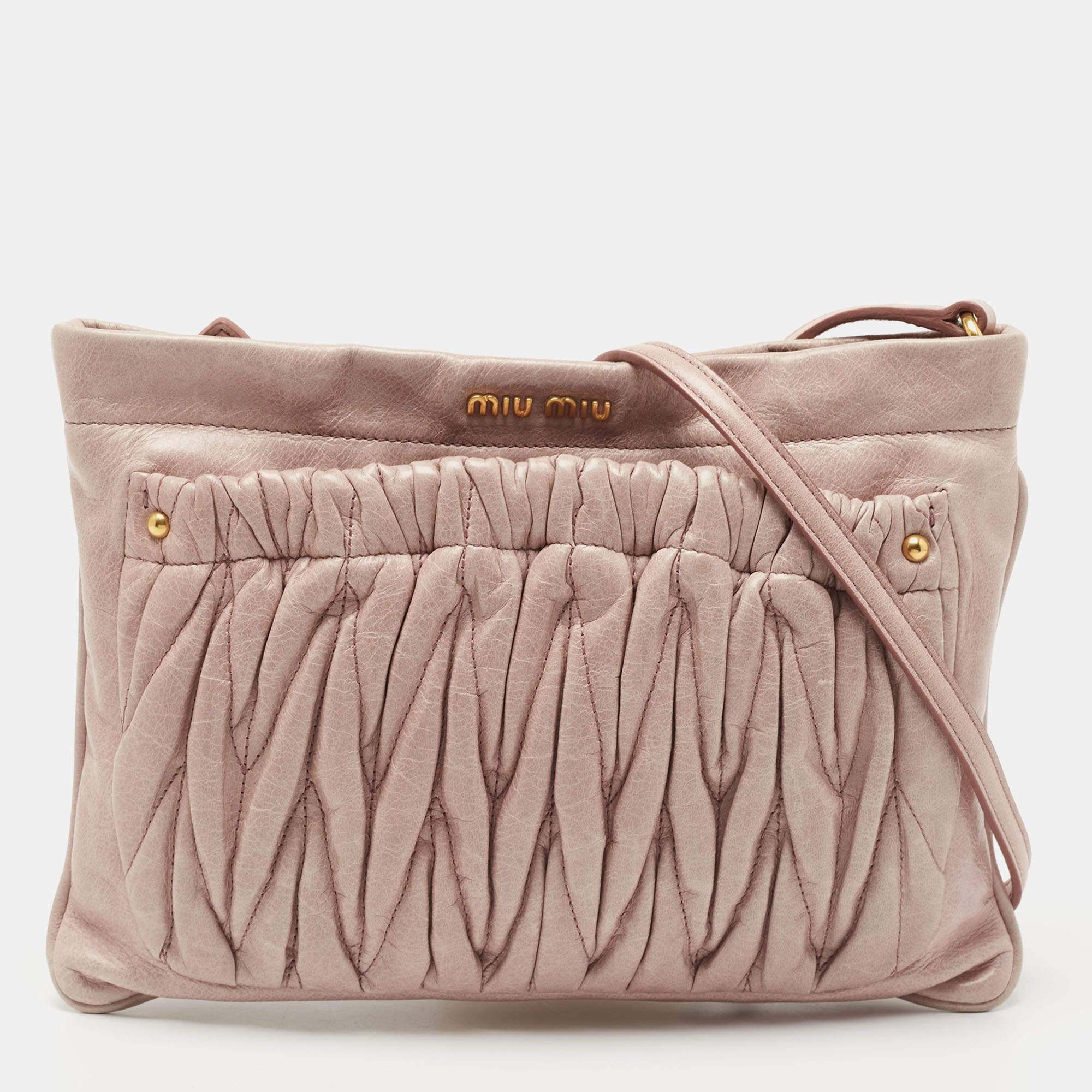 Pre Owned Miu Miu Pink Matelassé Leather Crossbody Bag 