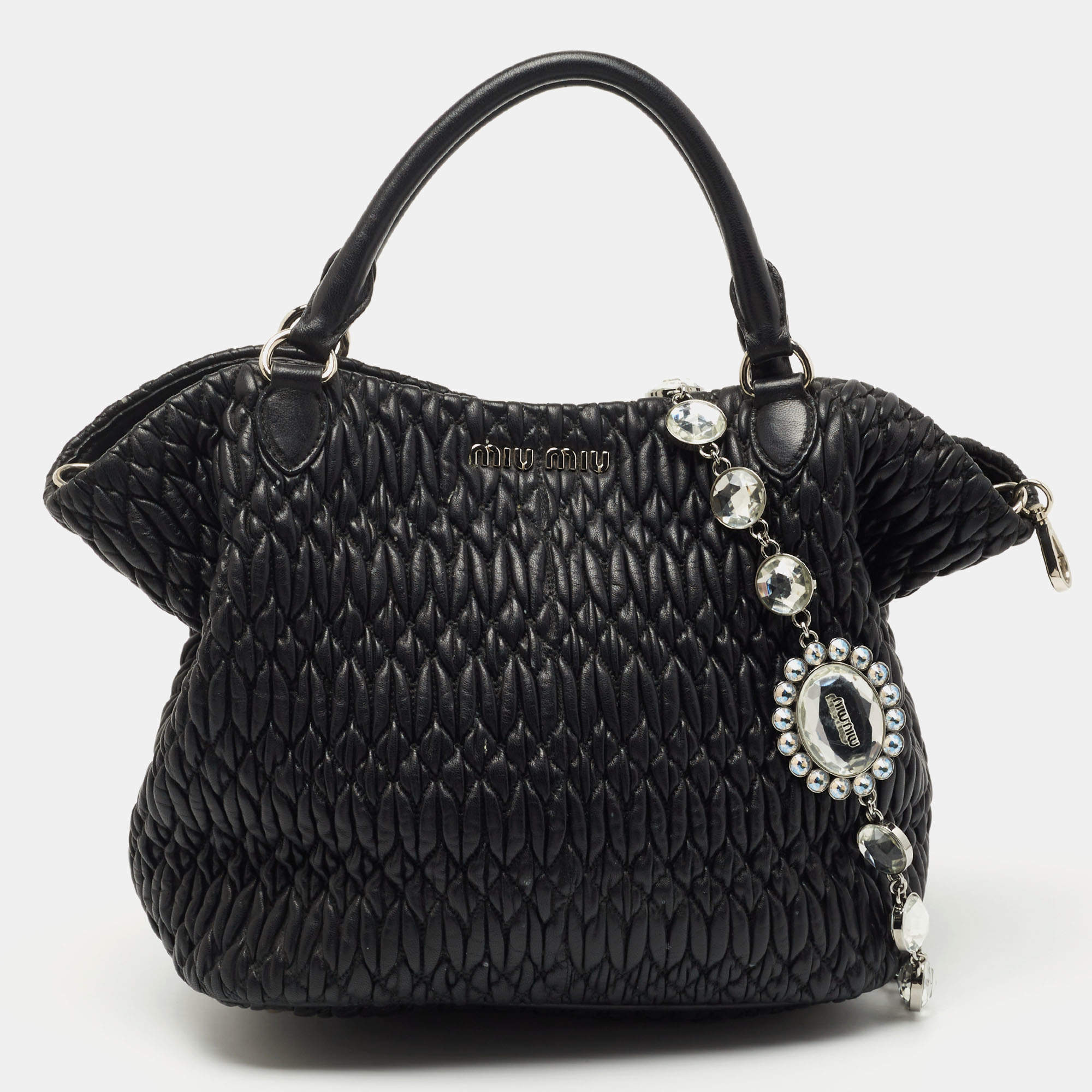 Miu Miu Black Matelassé Leather 2 Way Bag