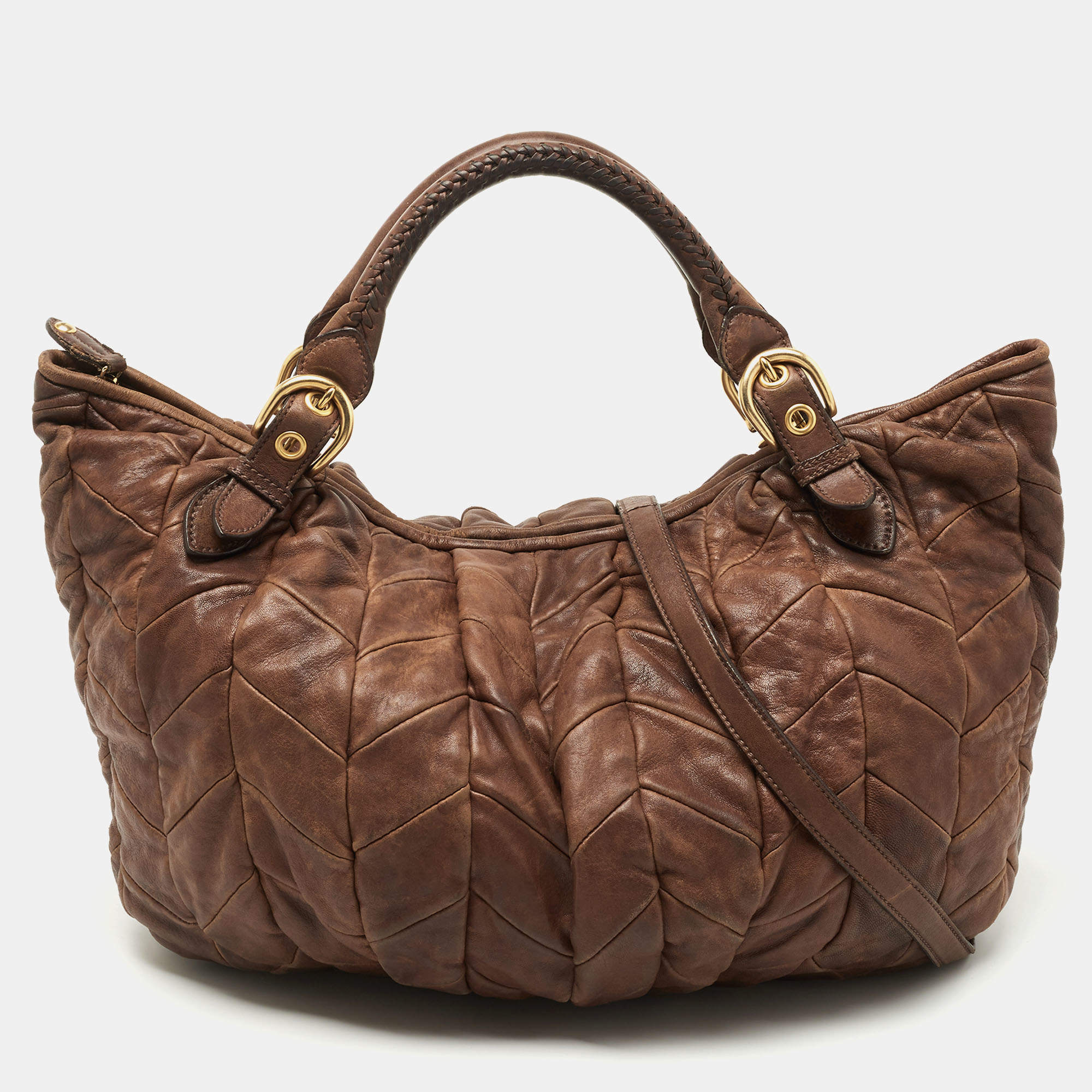 Miu Miu Brown Matelasse Leather Tote