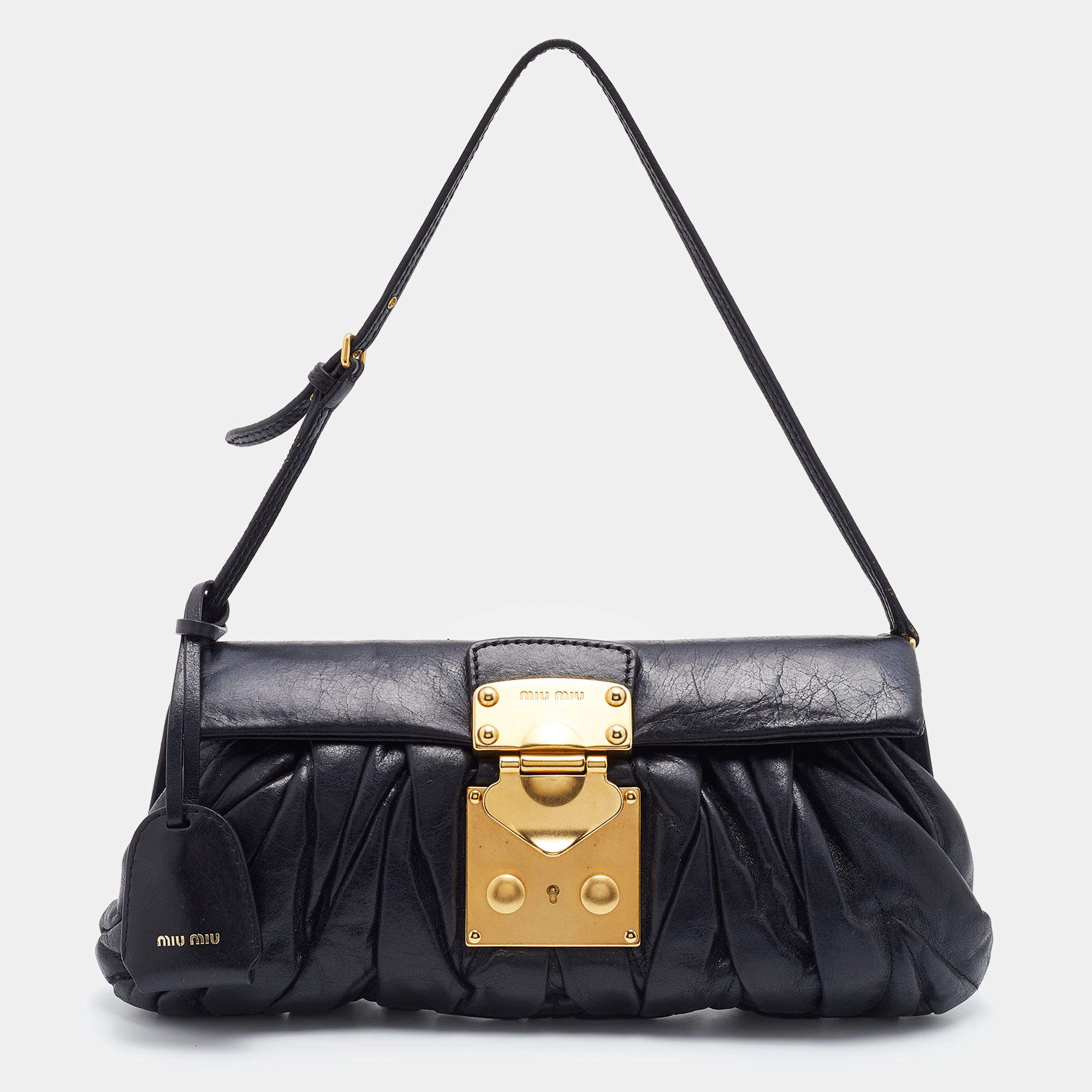 Miu Miu Black Matelasse Leather Pushlock Clutch Bag