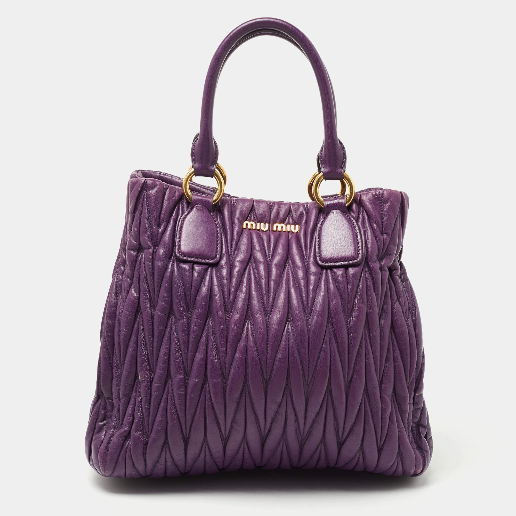 Pre Owned Miu Miu Purple Matelassé Leather Tote