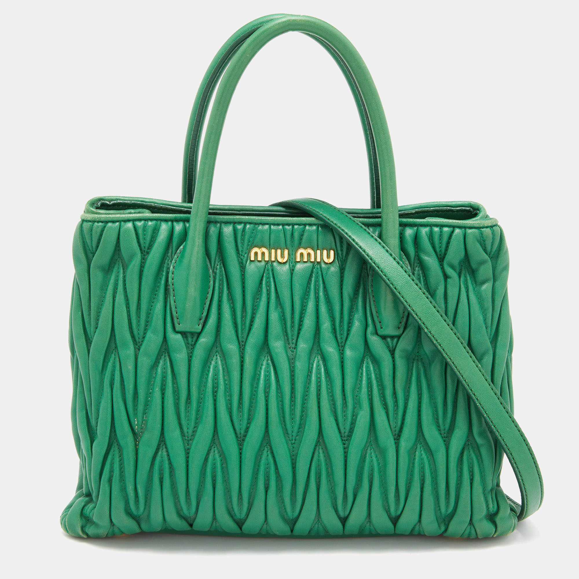 Miu Miu Green Matelassé Leather Snap Tote