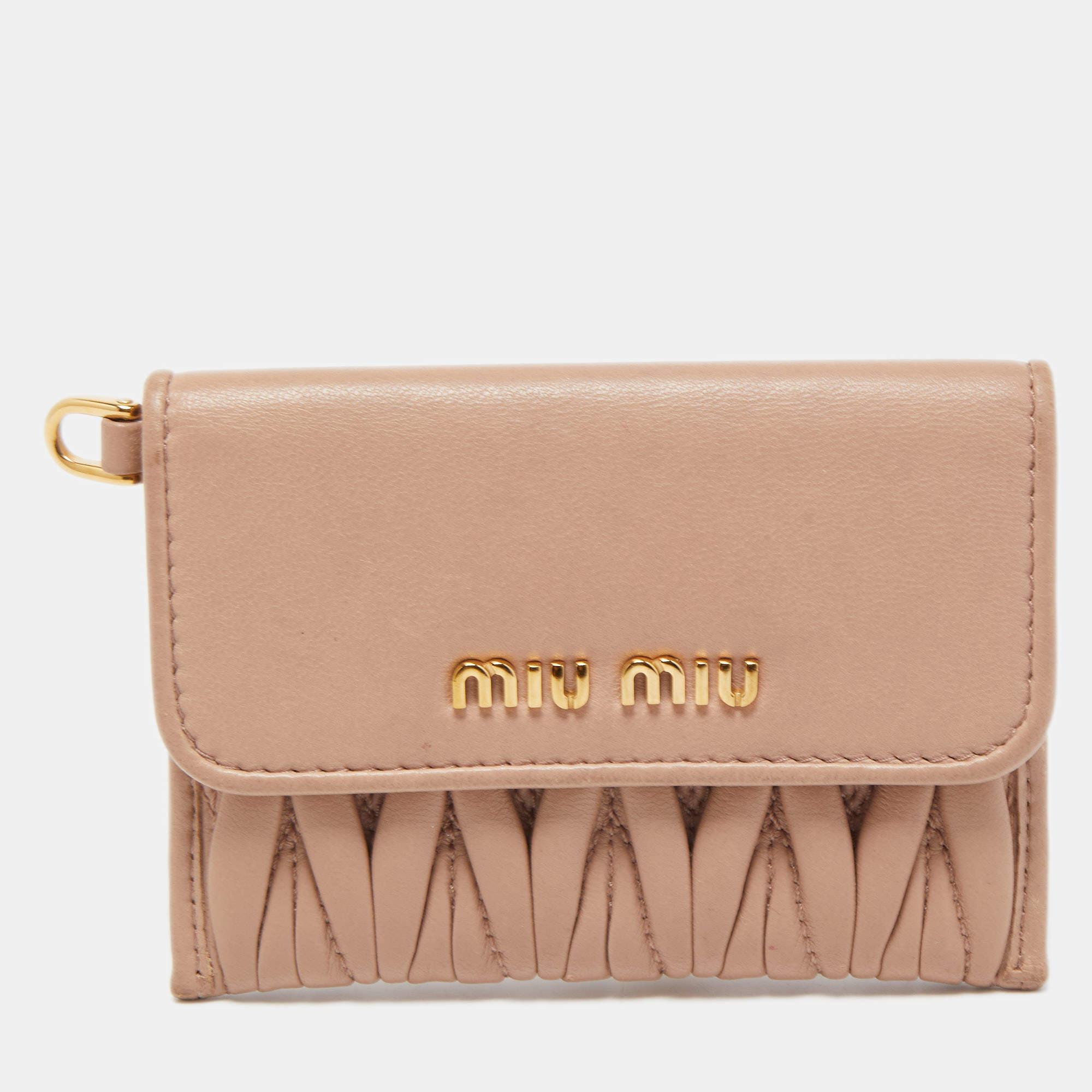 Miu Miu Beige Matelasse Leather Compact Flap Card Case