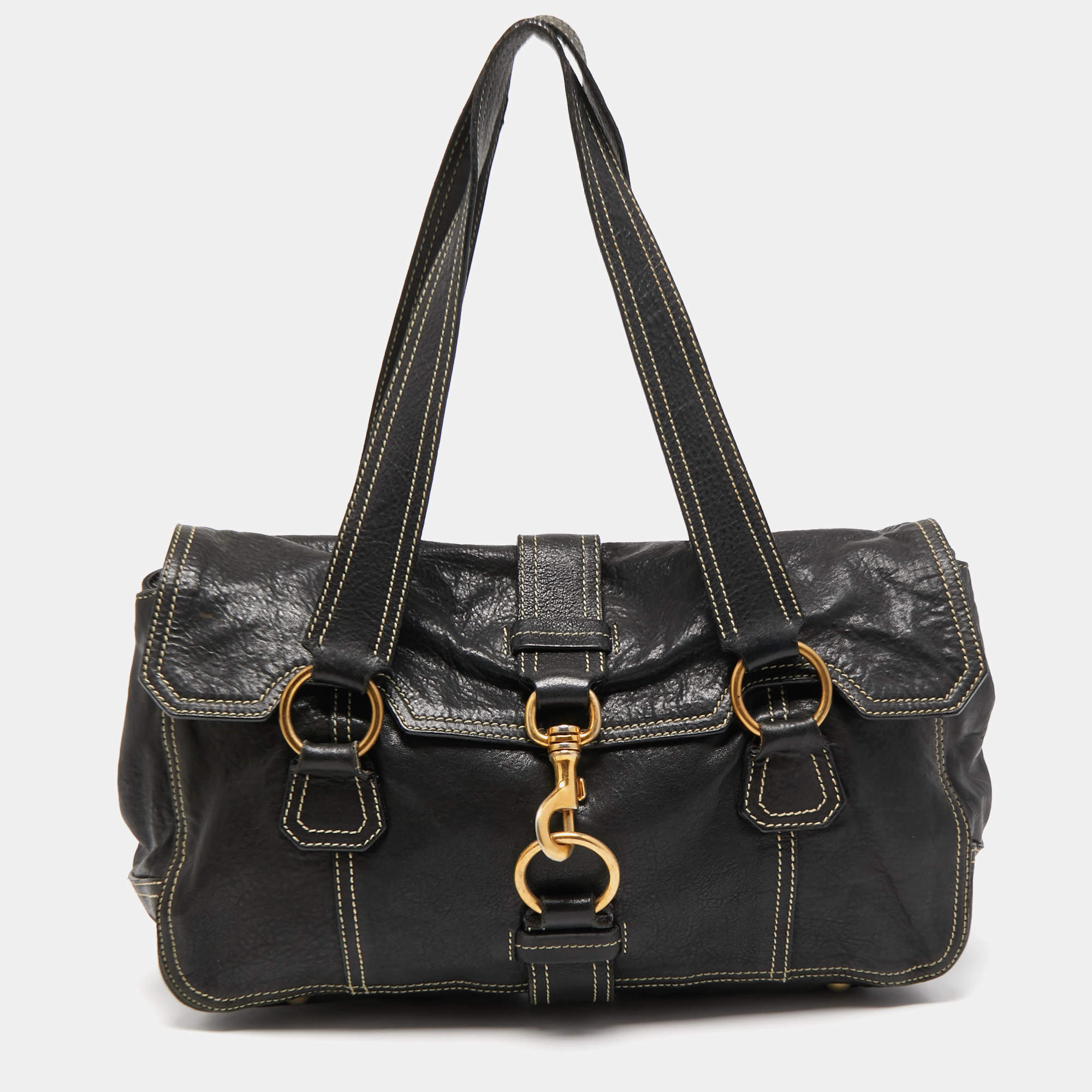 Miu Miu Black Leather Flap Shoulder Bag