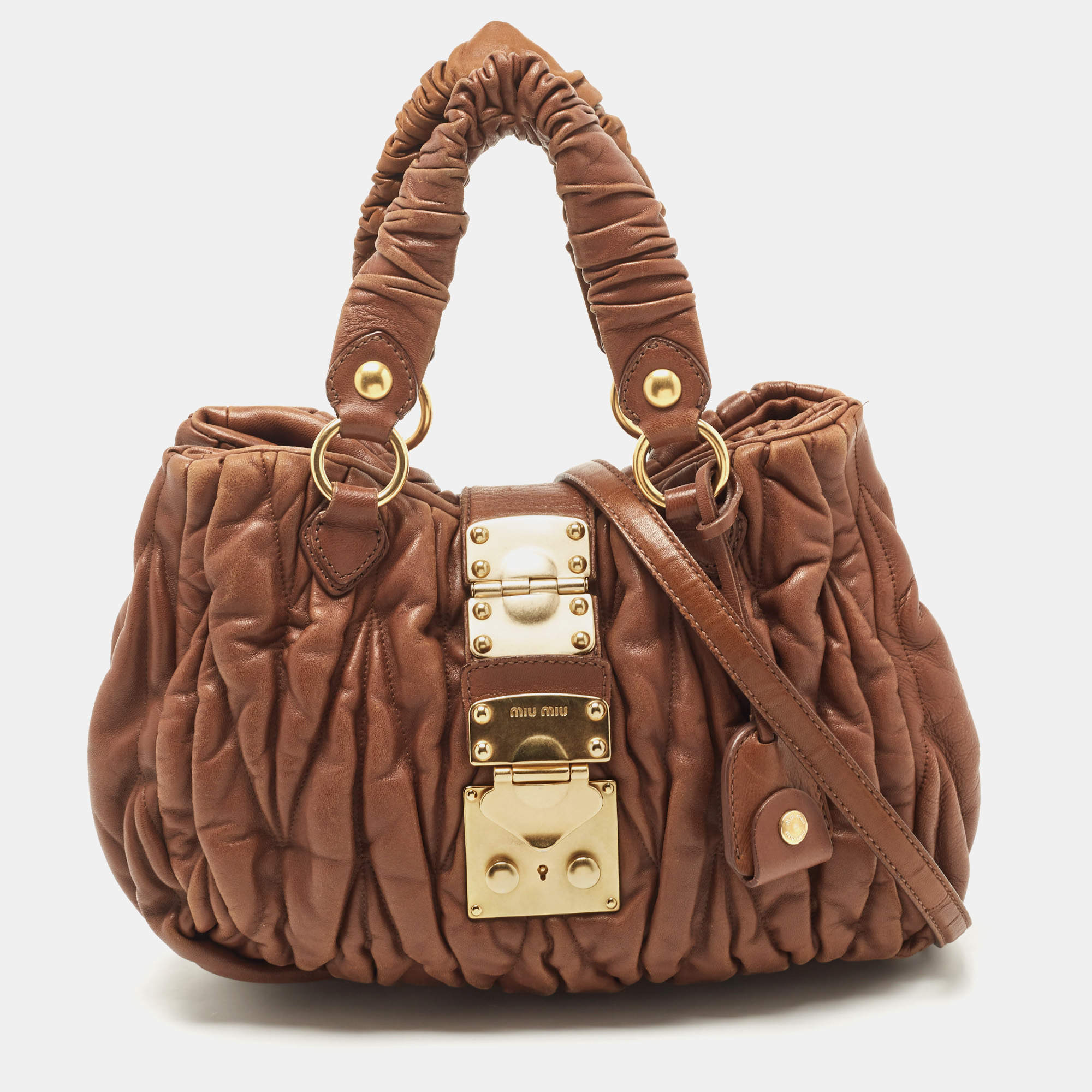 مملوكة مسبقًا Miu Miu Brown Matelassé Leather Bauletto Aperto Tote