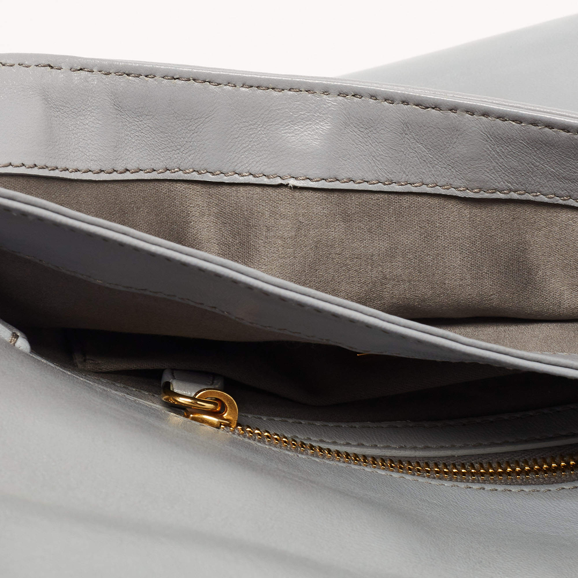 Pre Owned Miu Miu Ash Blue Matelassé Leather Flap Clutch Bag