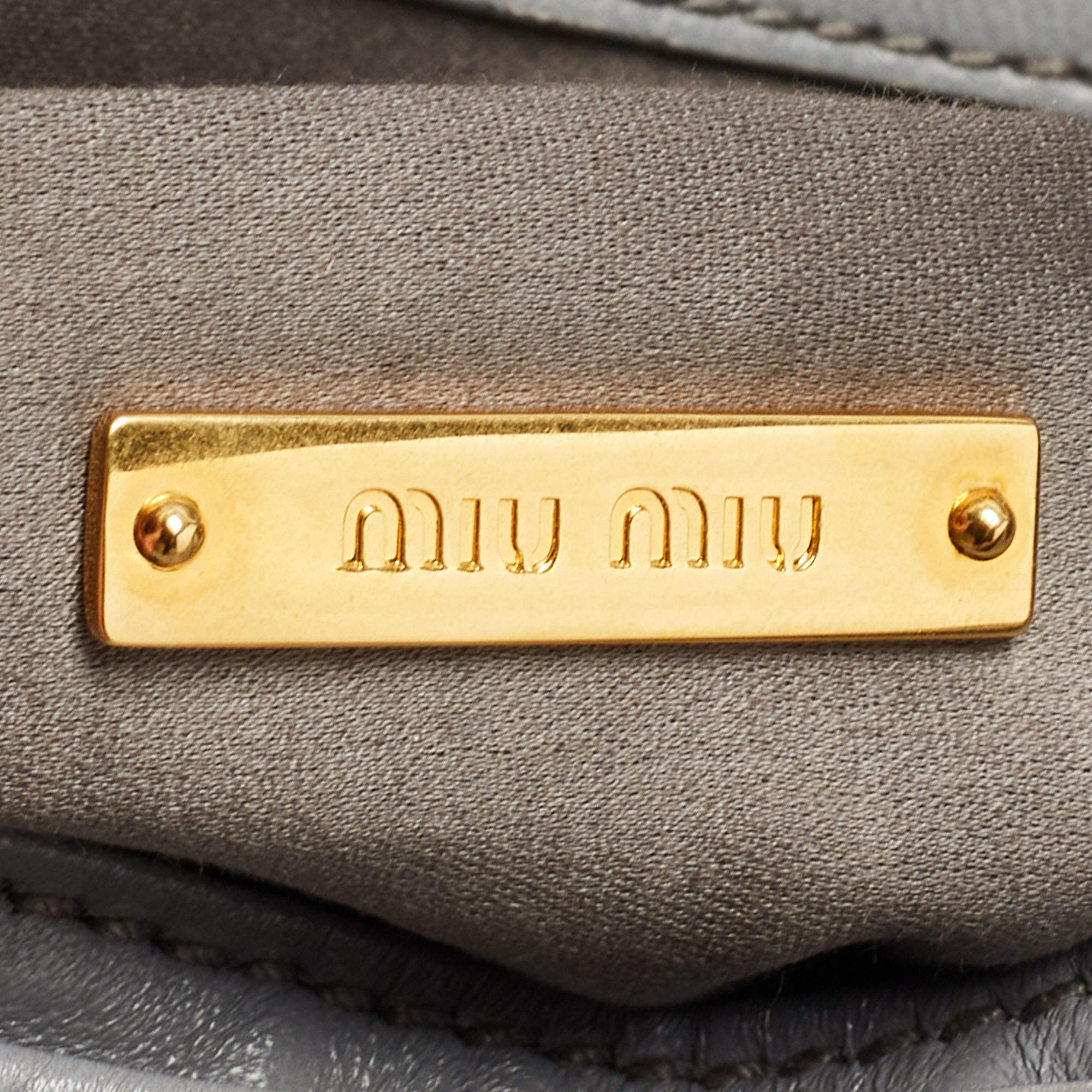 Pre Owned Miu Miu Ash Blue Matelassé Leather Flap Clutch Bag