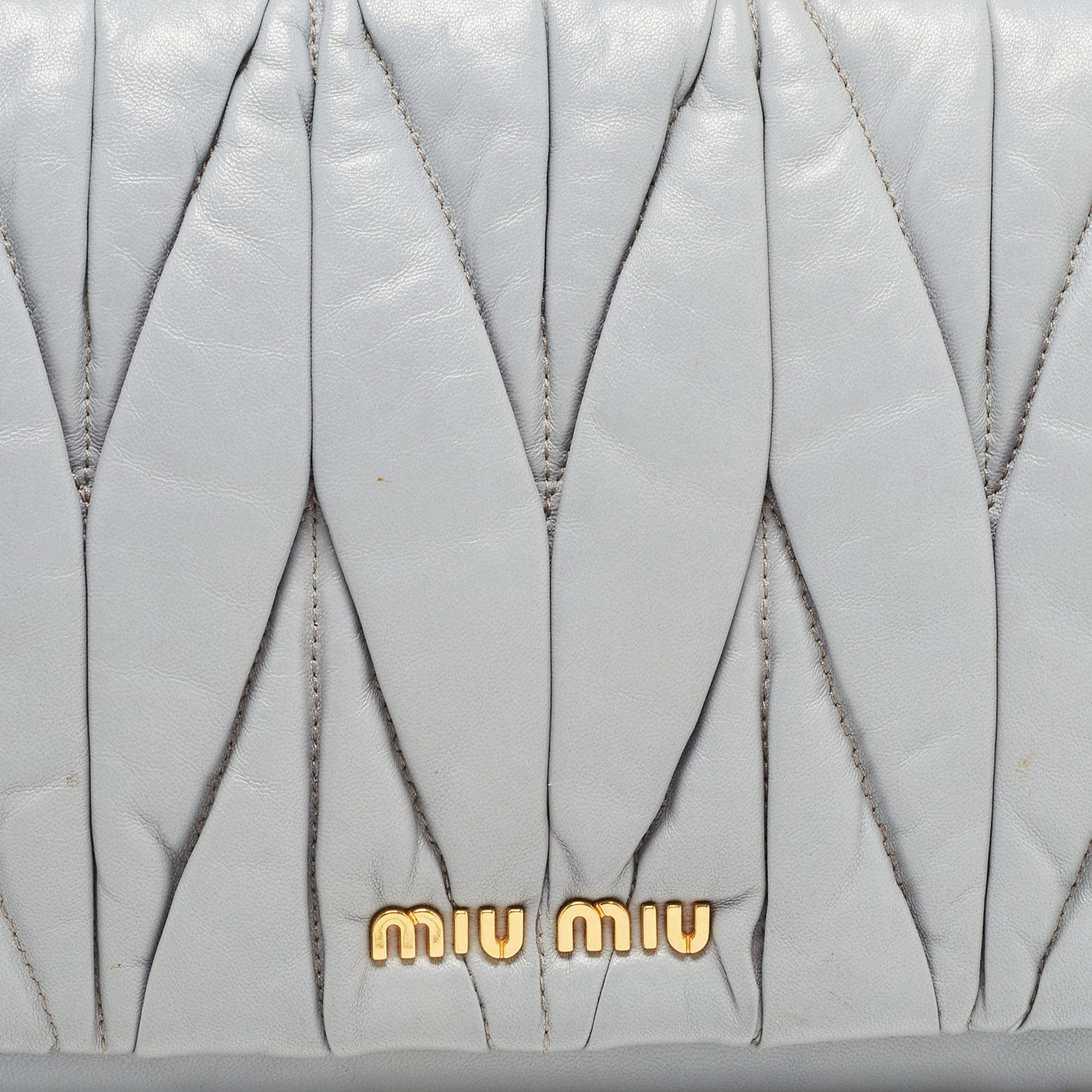 Pre Owned Miu Miu Ash Blue Matelassé Leather Flap Clutch Bag