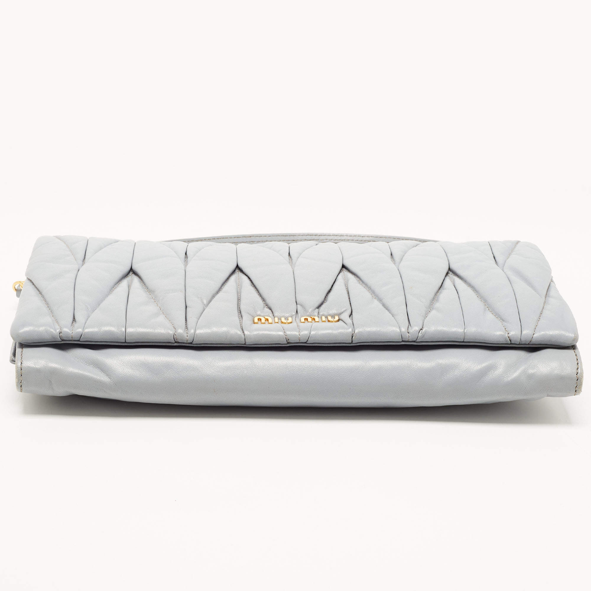 Pre Owned Miu Miu Ash Blue Matelassé Leather Flap Clutch Bag