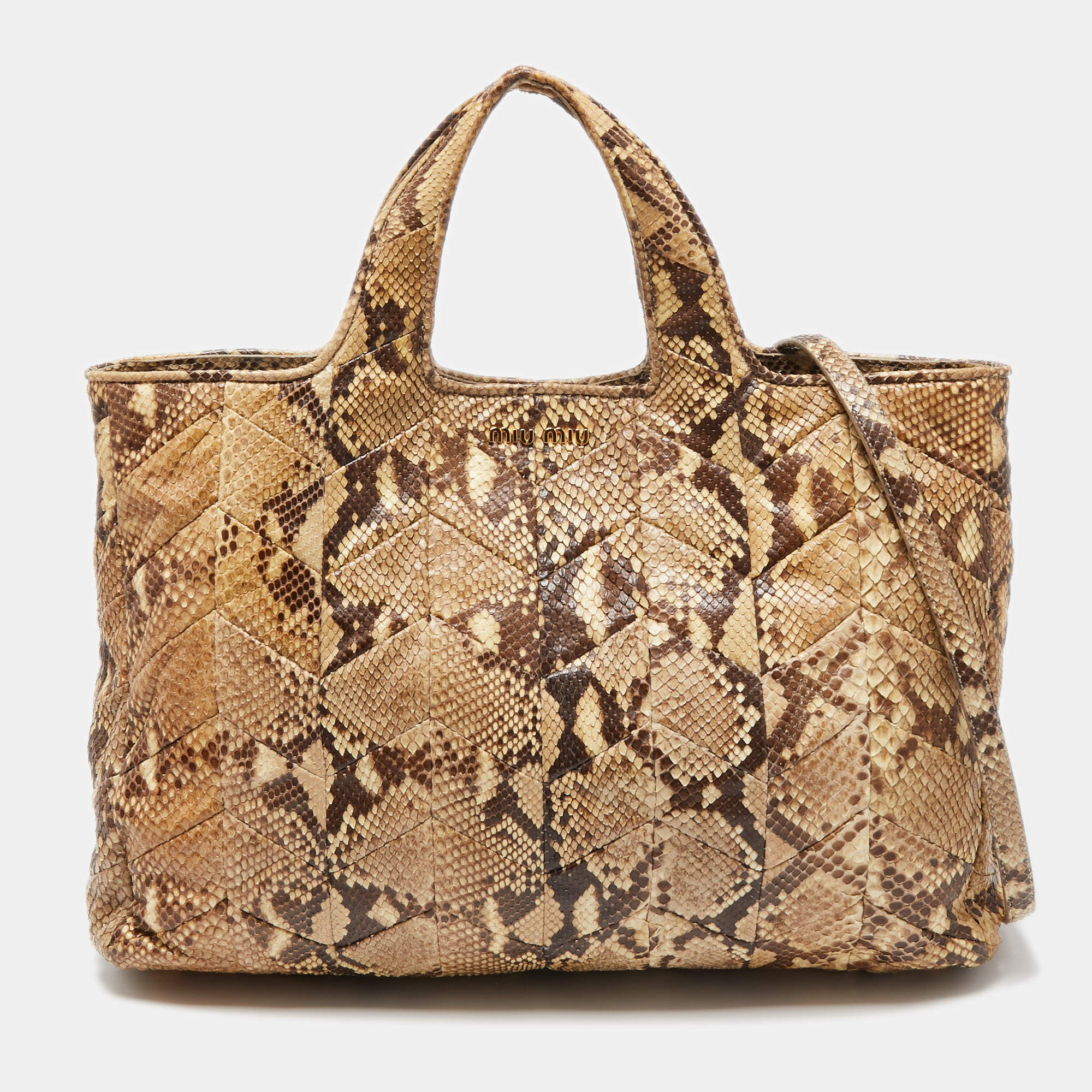 Miu Miu Beige/Brown Snakeskin Shopper Tote