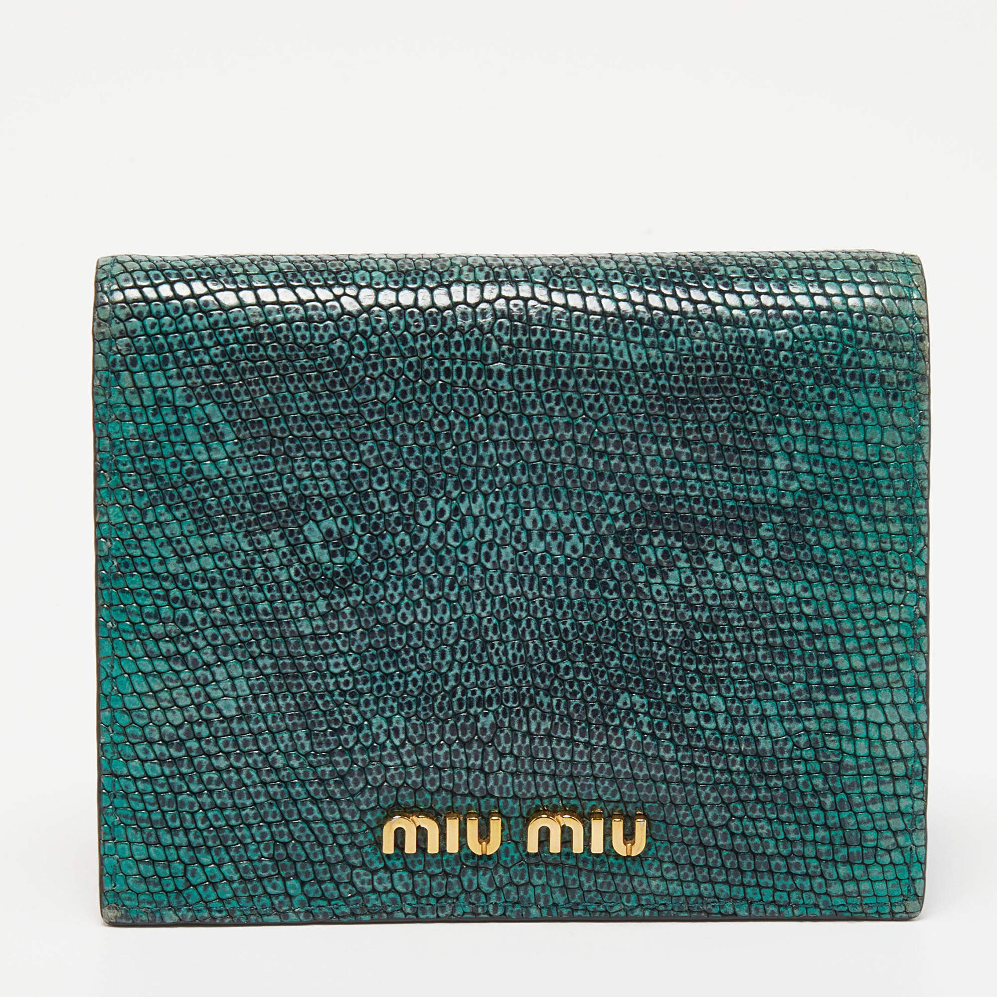 Miu Miu Green Karung Leather Flap Card Case 
