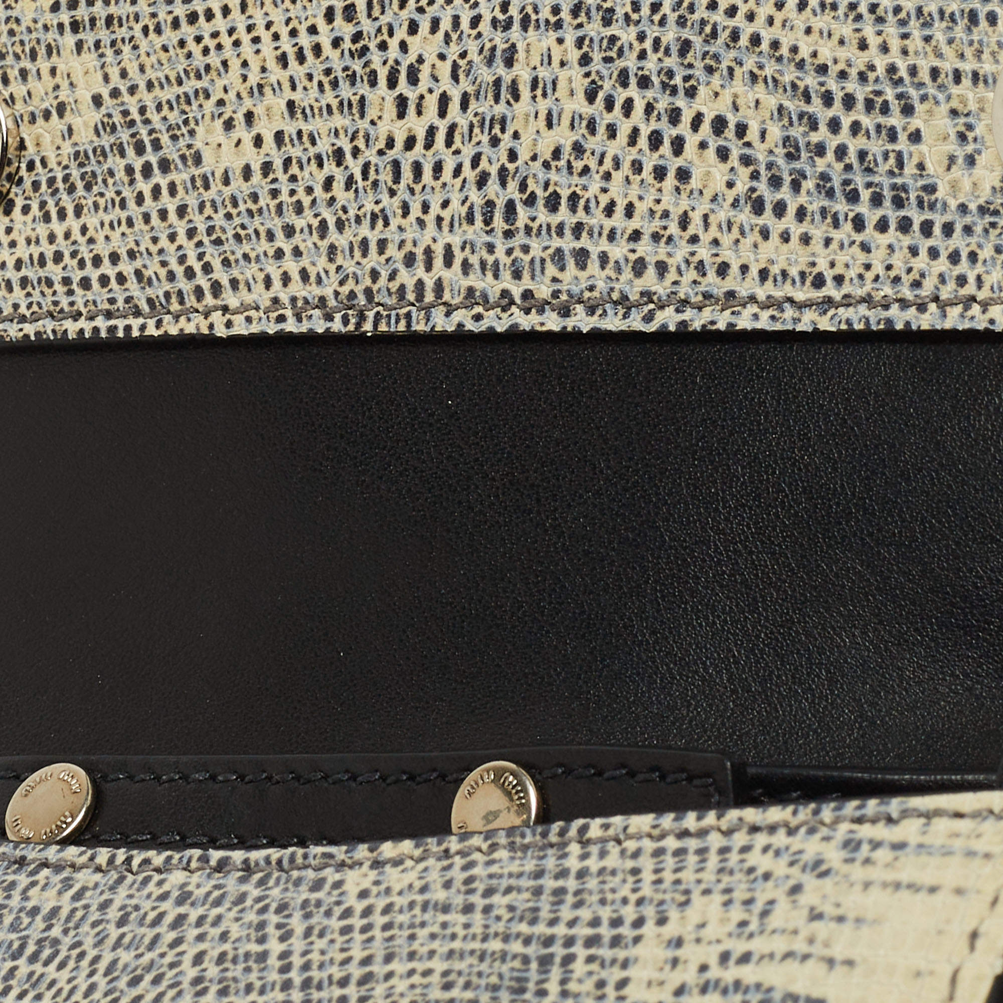 Pre Owned Miu Miu Cream/Black Lizard Embossed Leather Crystal Embellished Dahlia Crossbody Bag